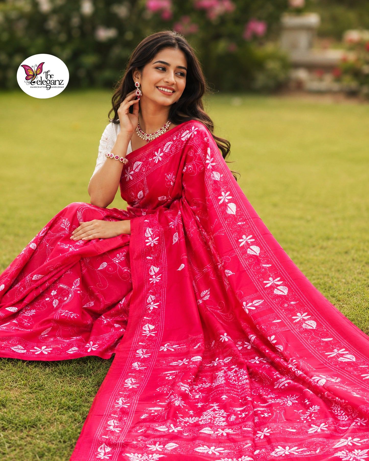 Ranganika Blended Bangalore Silk Kantha Saree (Hot Pink)
