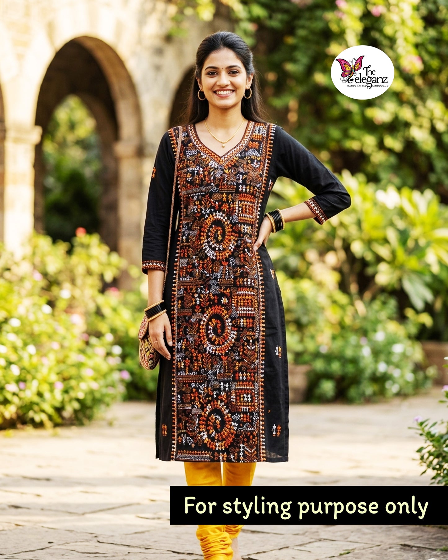 Bonolota - Authentic Warli-Inspired Kantha Work Cotton Kamiz Piece