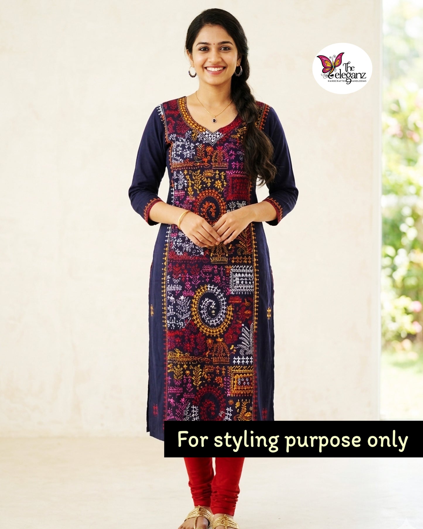 Chandrabali - Authentic Warli-Inspired Kantha Work Cotton Kamiz Piece