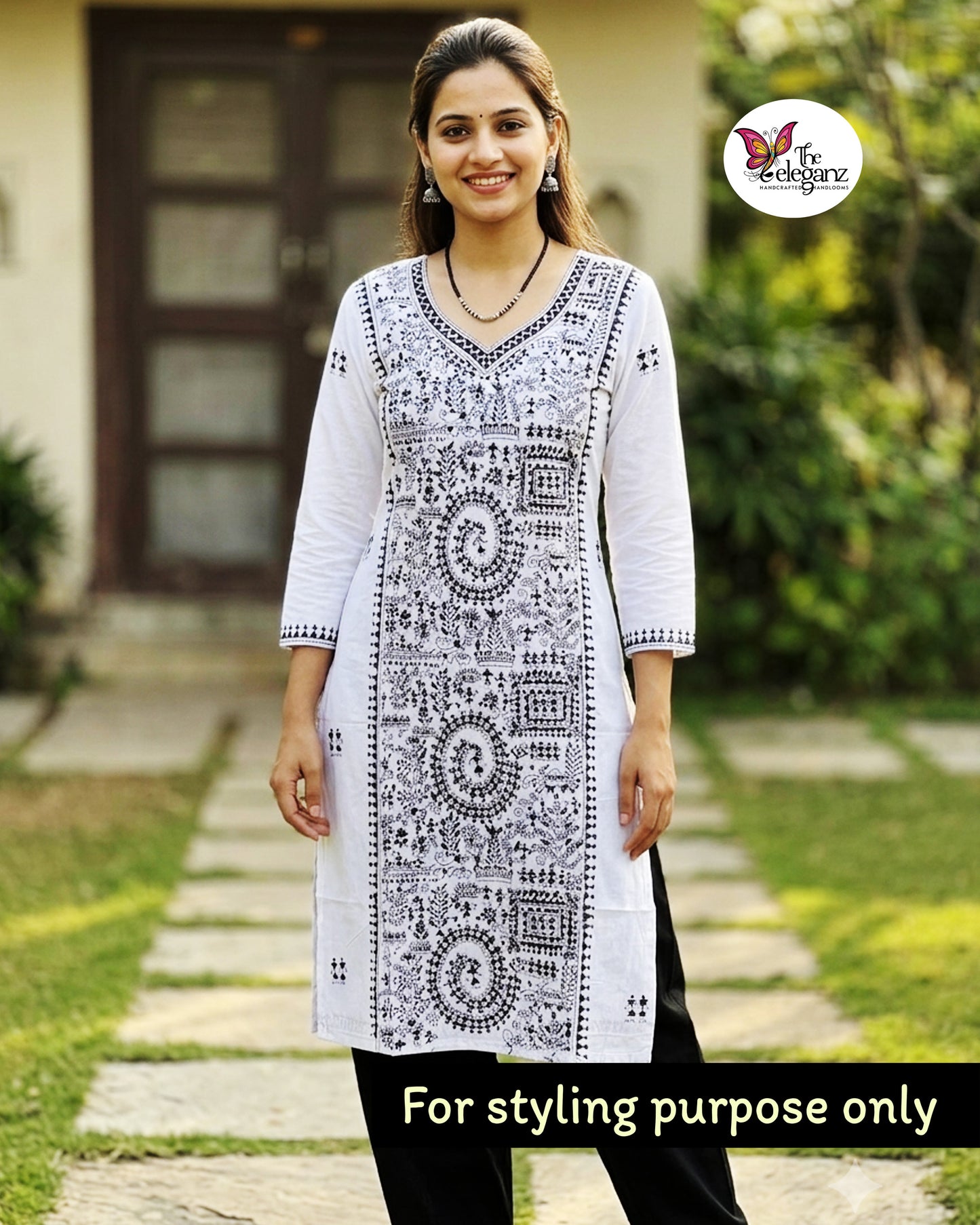 Charulata - Authentic Warli-Inspired Kantha Work Cotton Kamiz Piece