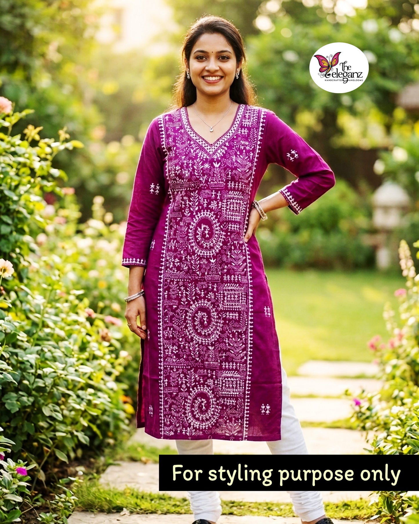 Madhavi – Purple Warli Kantha Cotton Kurti Piece