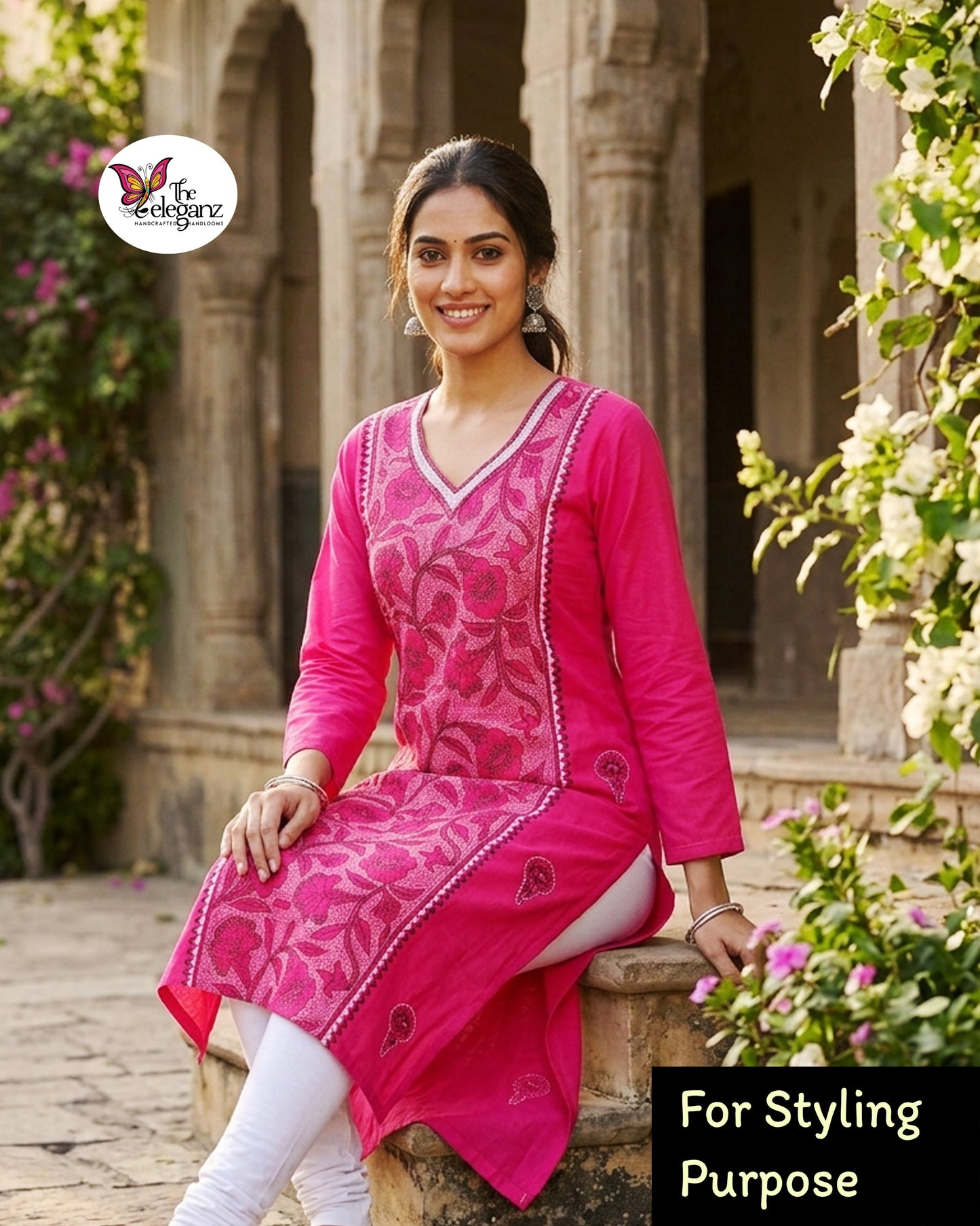 Madhabilata - Reverse Kantha Kamiz Piece (Hot Pink)