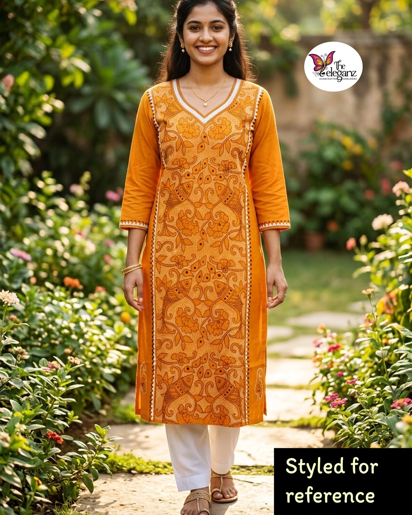 Kanaklata – Mustard Yellow Reverse Kantha Cotton Kurti Piece