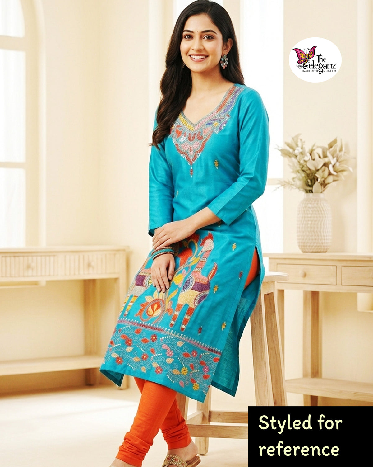 Firozee – Blended Bangalore Silk Hand Kantha Kurti Piece