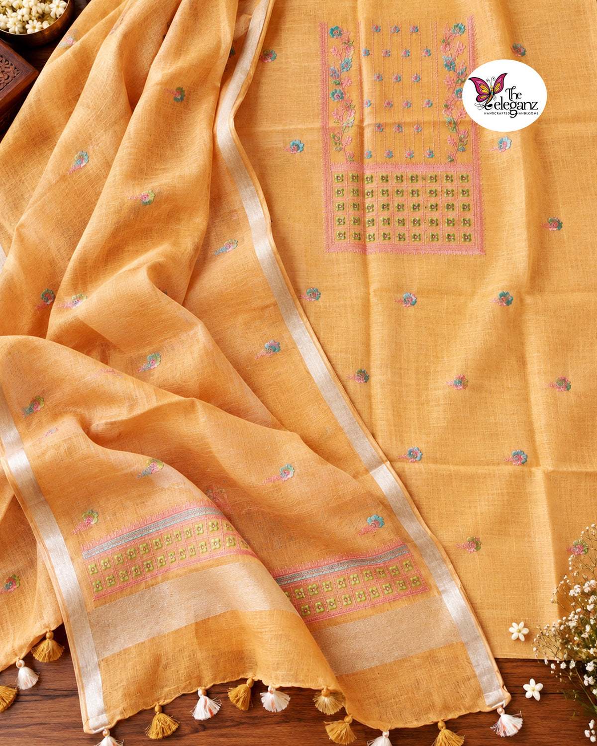 Golden Dawn – Pure Linen Unstitched Suit Set