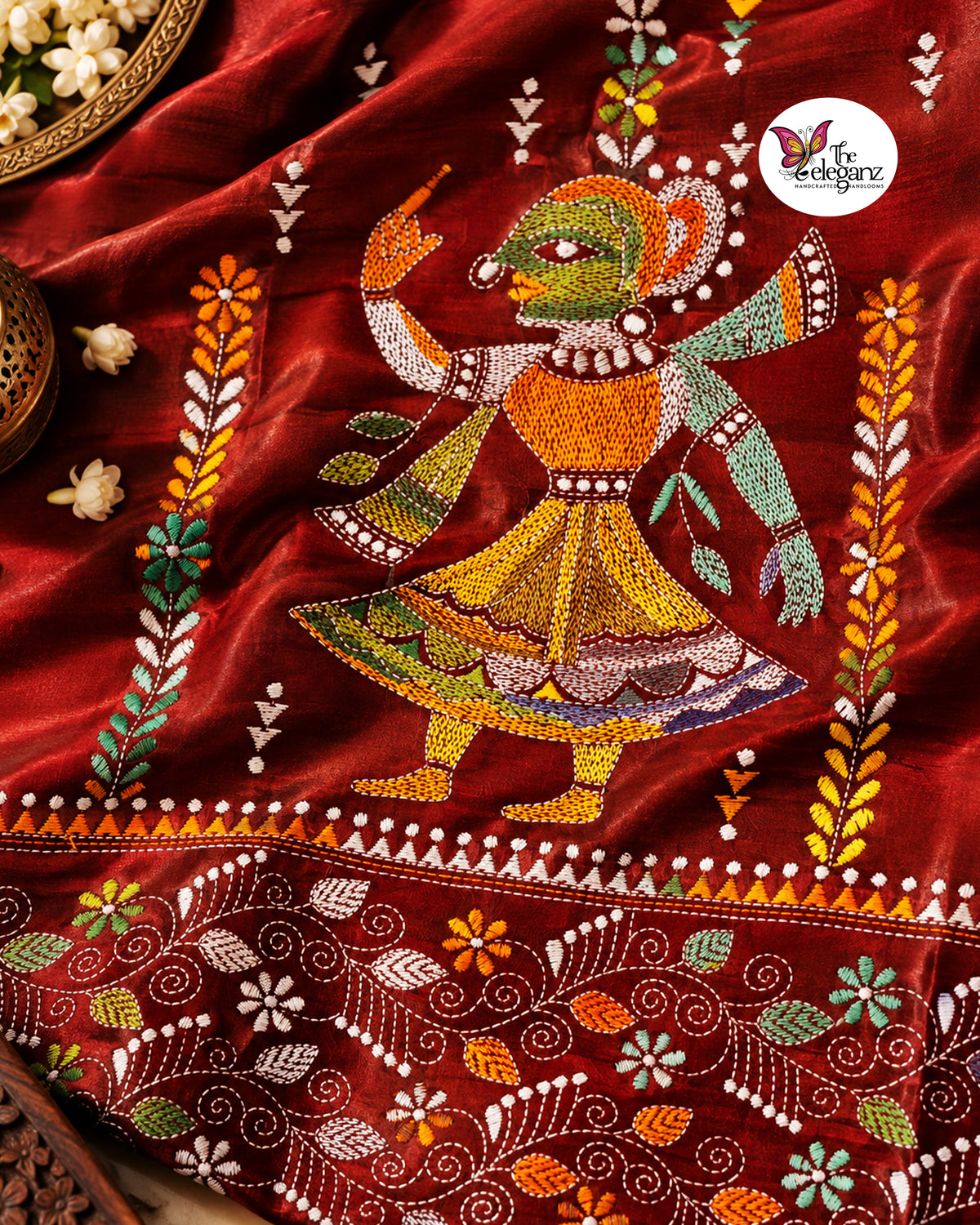 Nritya – Maroon Blended Bangalore Silk Hand Kantha Kurti Piece