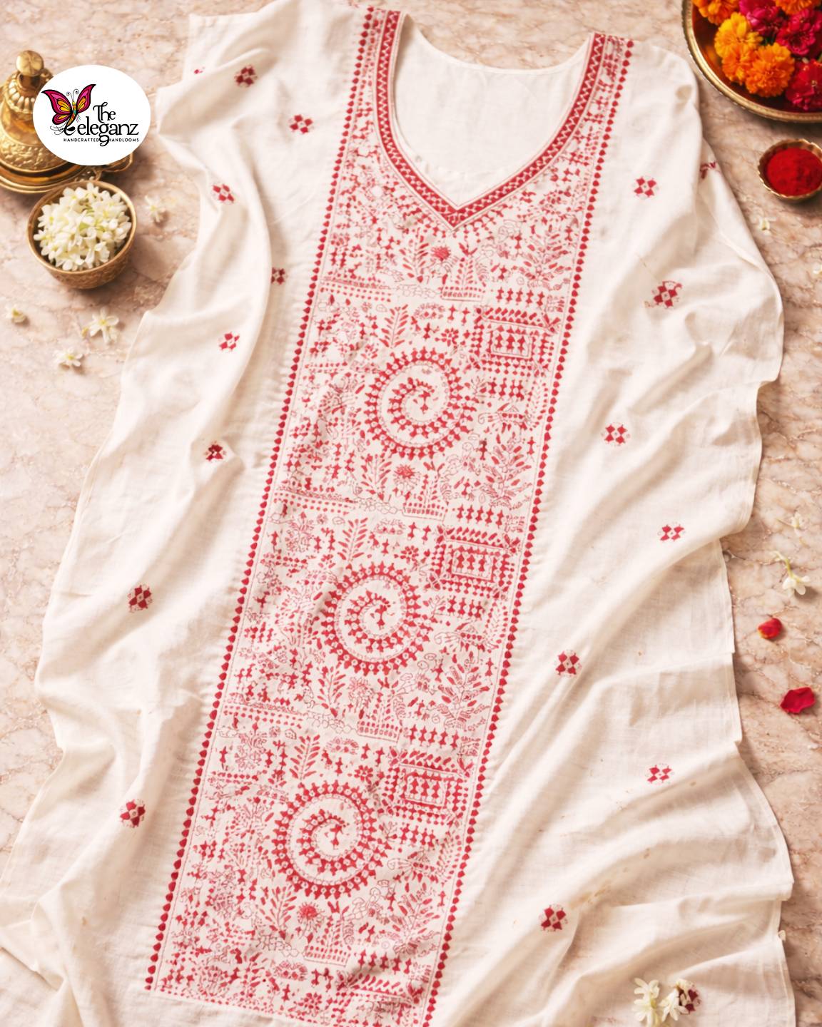 Lal Mati – Warli Kantha Unstitched Suit Piece
