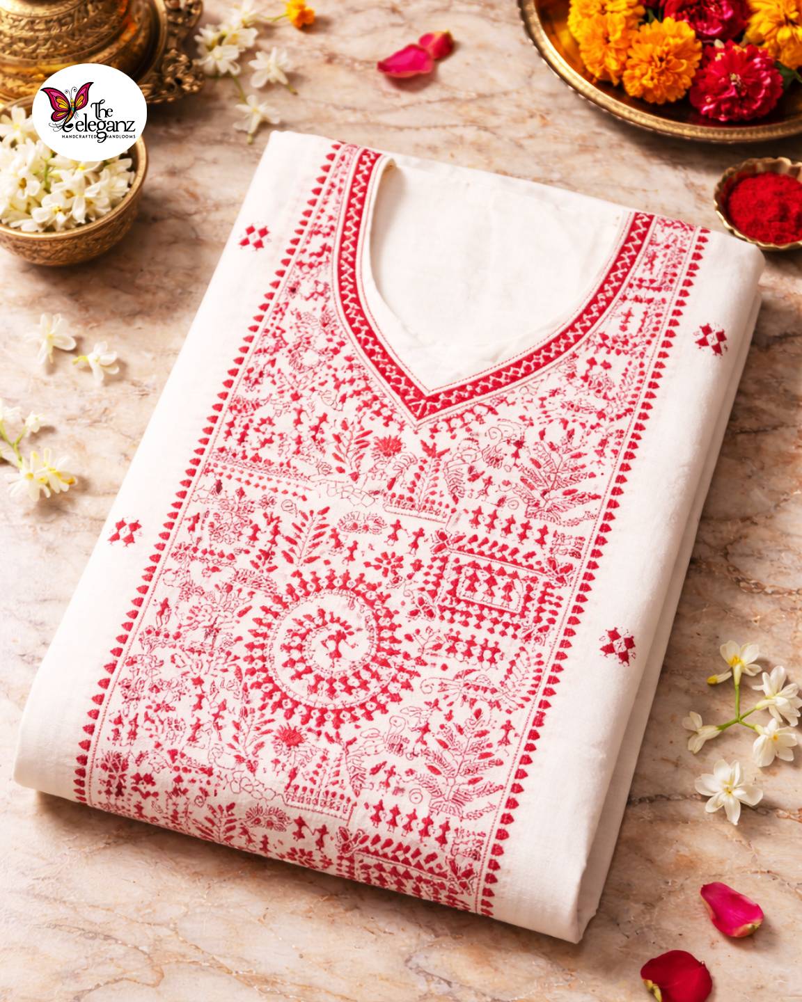 Lal Mati – Warli Kantha Unstitched Suit Piece