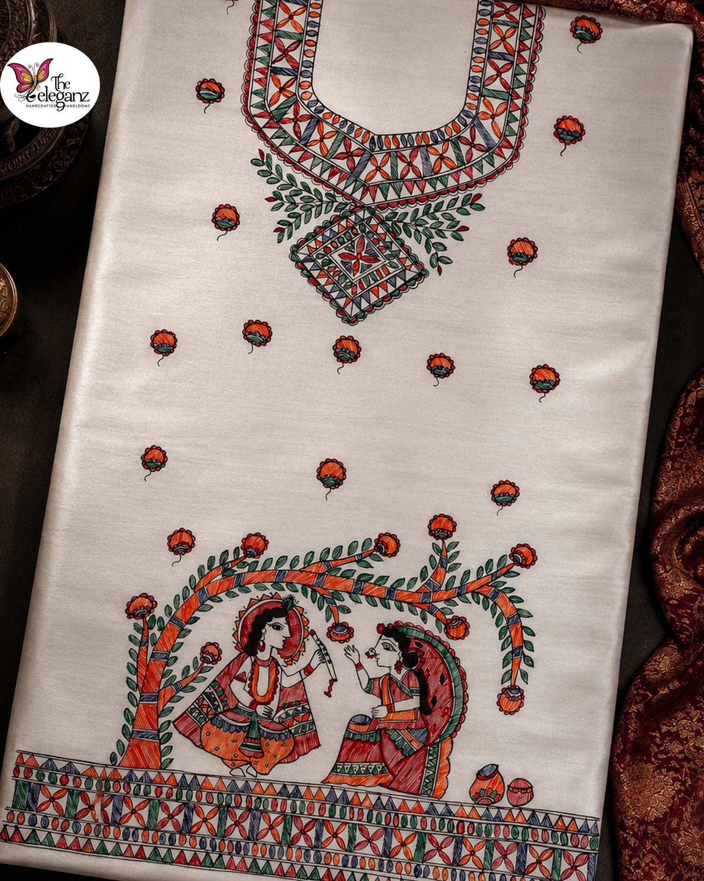 Maithili - Pure Silk Madhubani Handpainted Kurti Piece