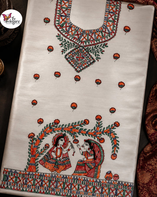 Madhubani Leela – Pure Silk Handpainted Kurti Piece
