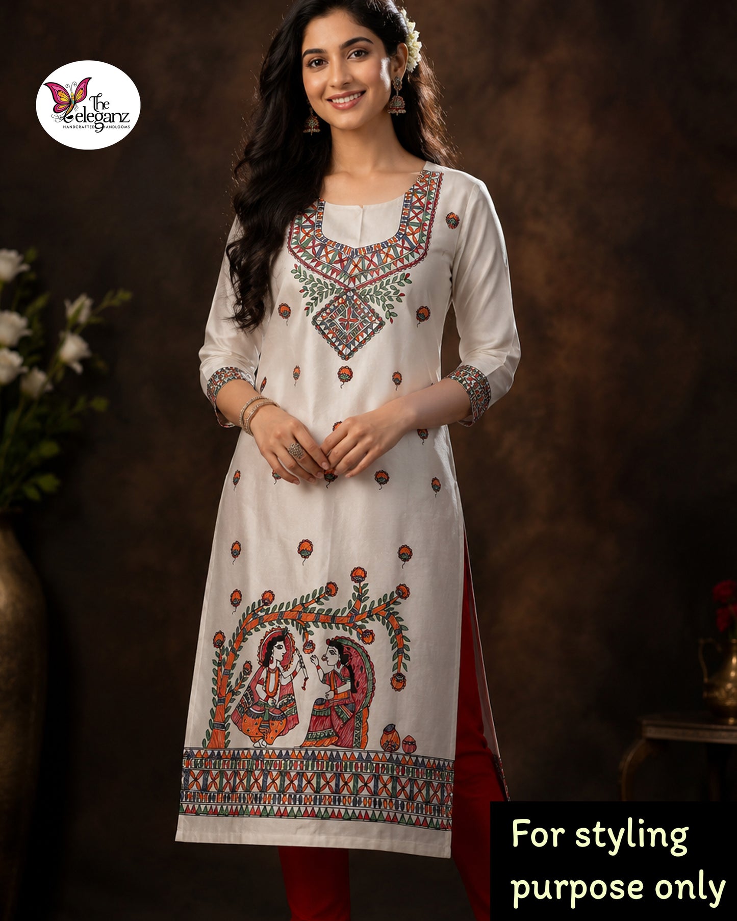 Maithili - Pure Silk Madhubani Handpainted Kurti Piece