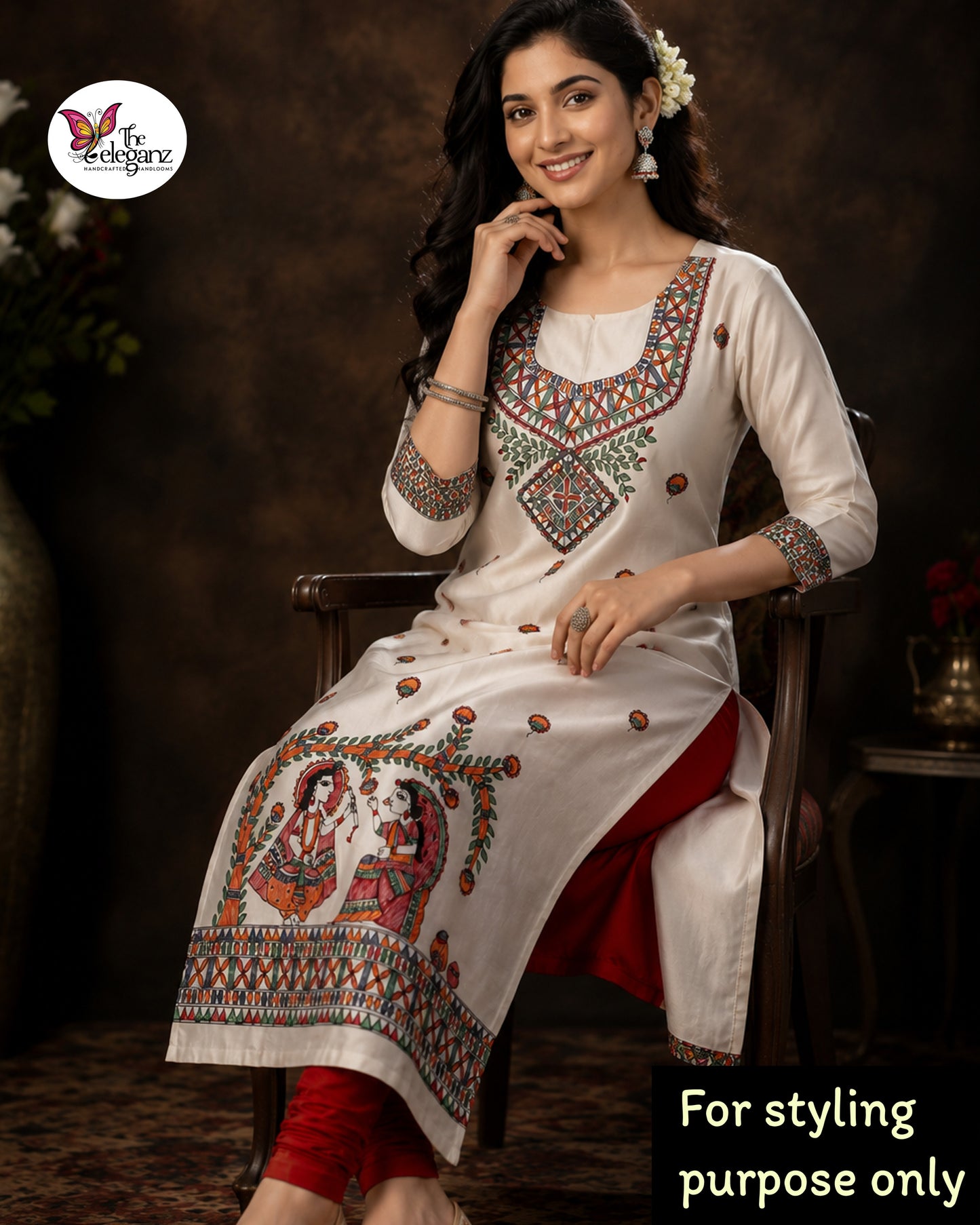 Maithili - Pure Silk Madhubani Handpainted Kurti Piece