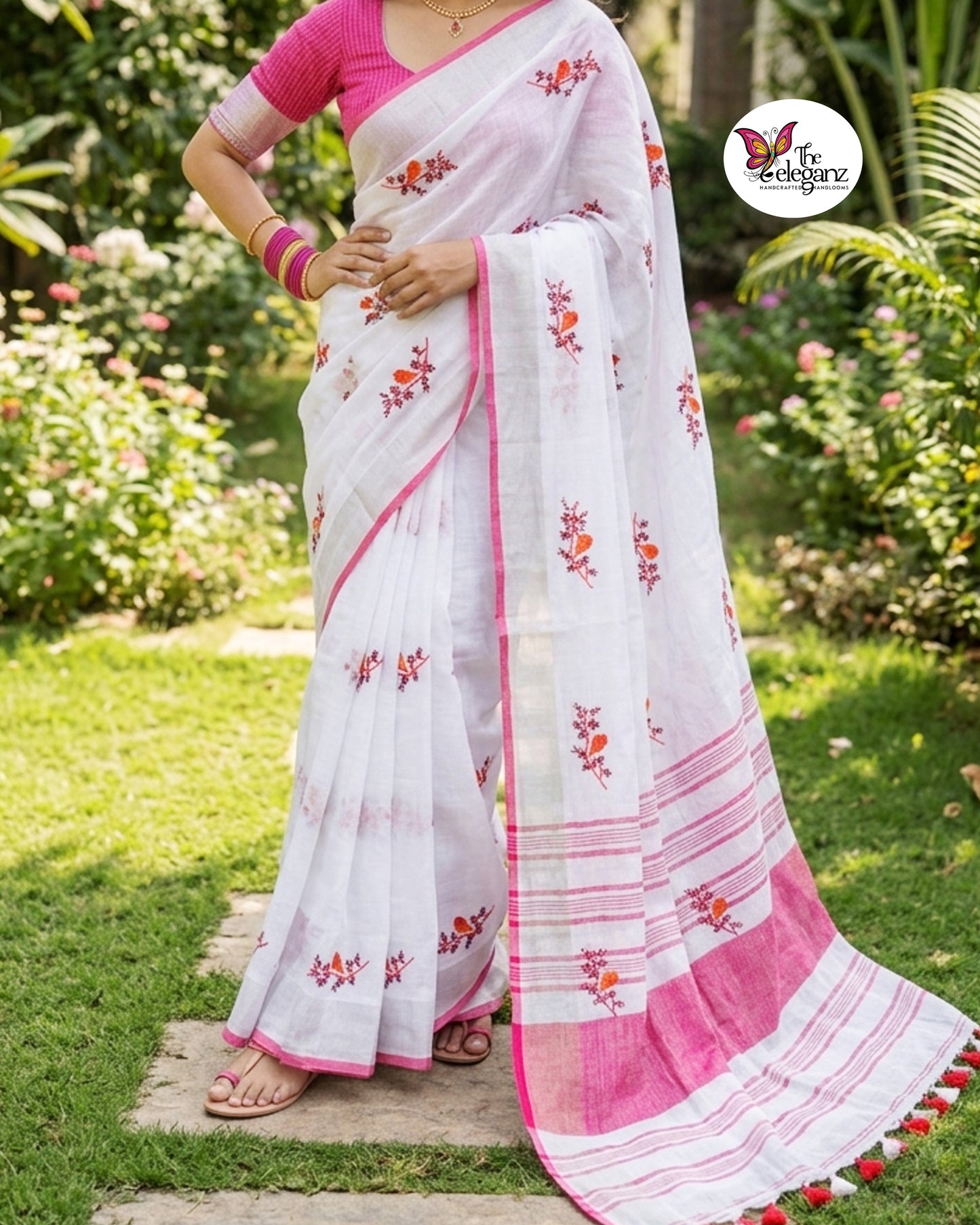 Shwetapushpa – Embroidered Pure Linen Saree