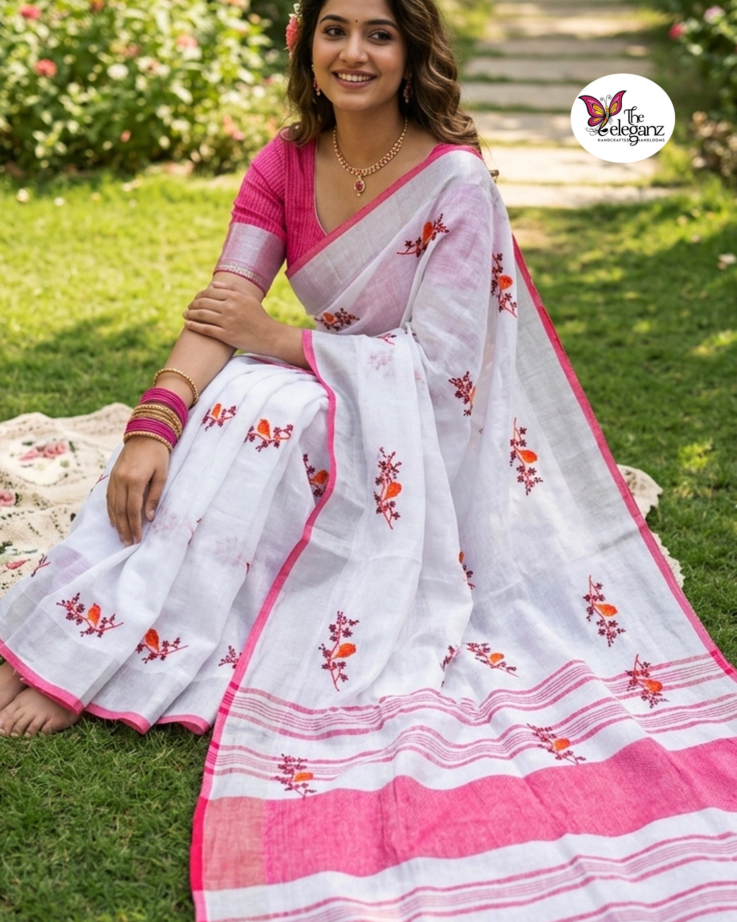Shwetapushpa – Embroidered Pure Linen Saree