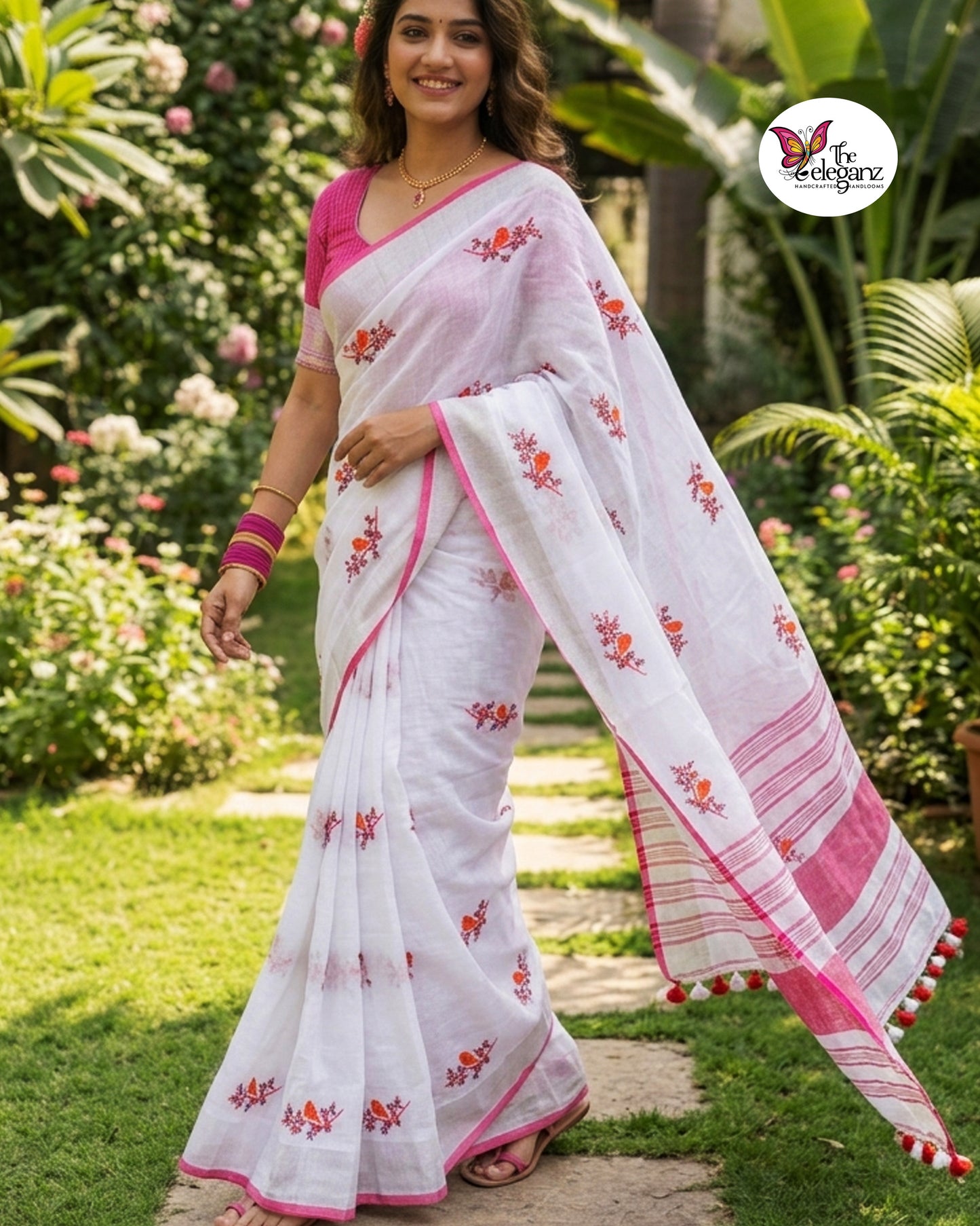 Shwetapushpa – Embroidered Pure Linen Saree