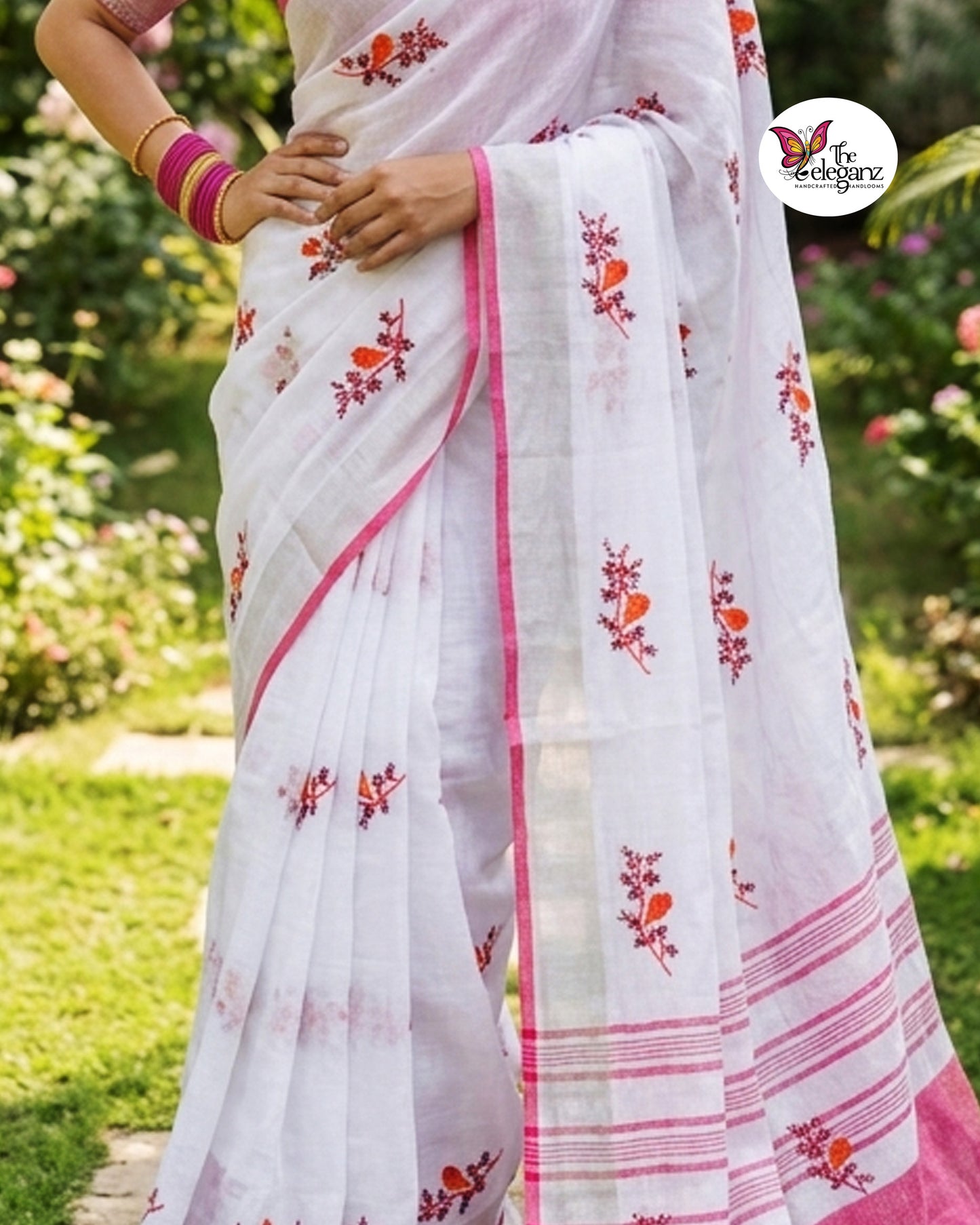 Shwetapushpa – Embroidered Pure Linen Saree
