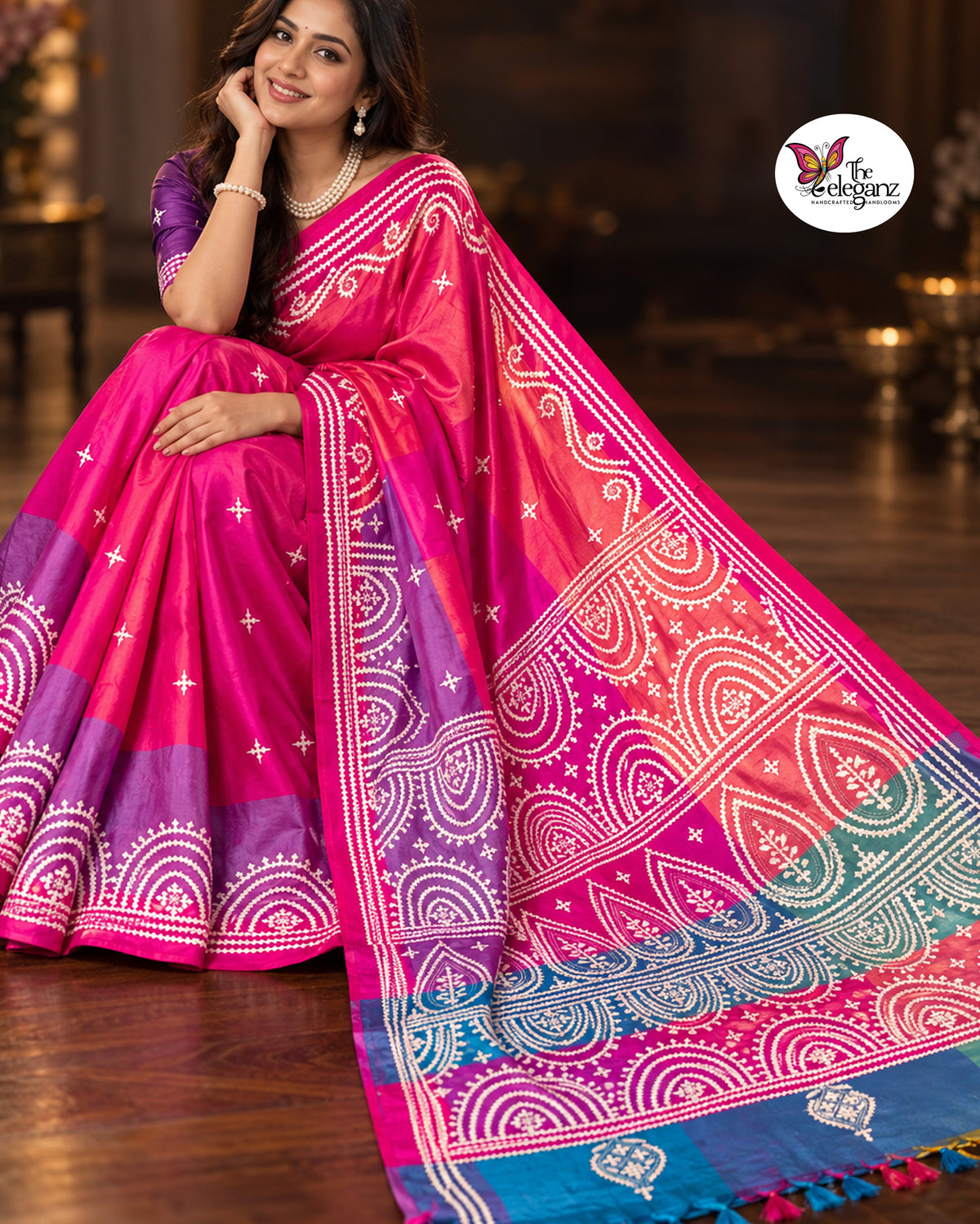 Ujjala – Blended Bangalore Silk Gujarati Stitch Saree
