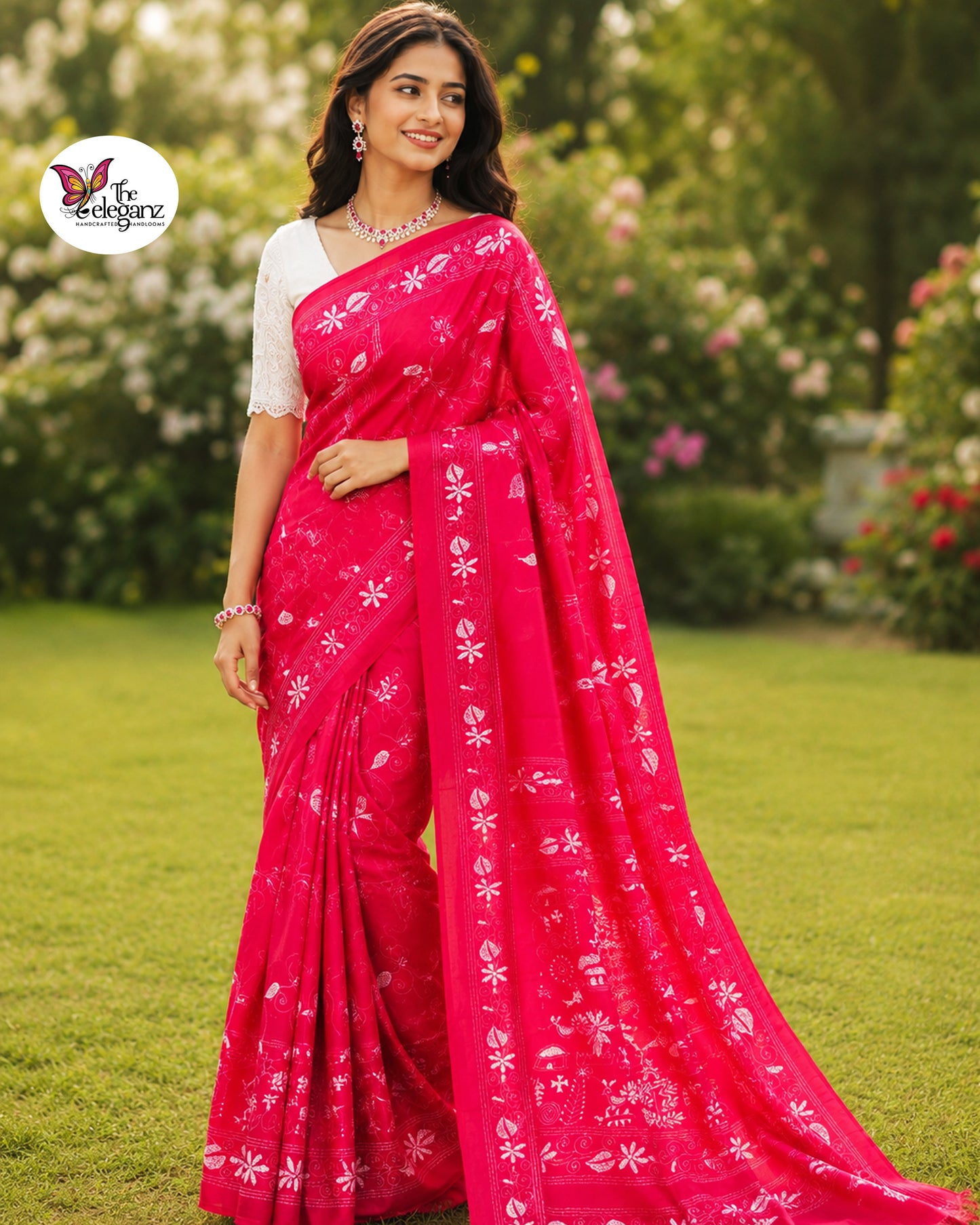 Ranganika Blended Bangalore Silk Kantha Saree (Hot Pink)