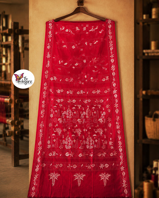 Ranganika Blended Bangalore Silk Kantha Saree (Hot Pink)