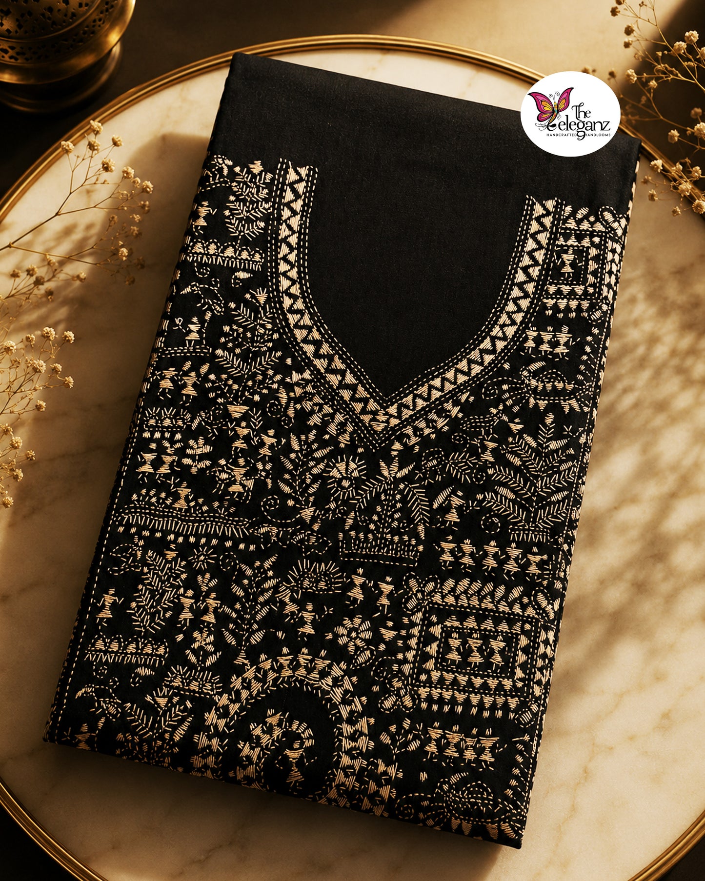Nishitha – Black Warli Kantha Cotton Kurti Piece