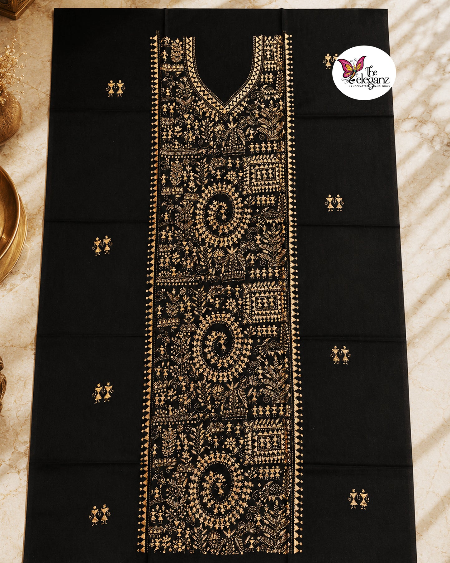 Nishitha – Black Warli Kantha Cotton Kurti Piece