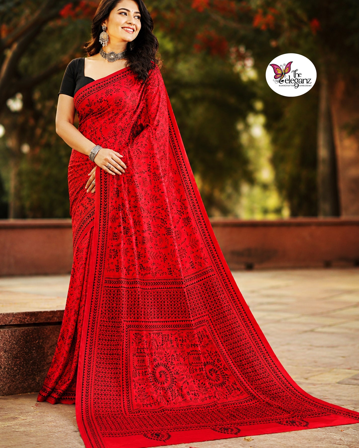 Raktarekha – Blended Bangalore Silk Warli Kantha Saree