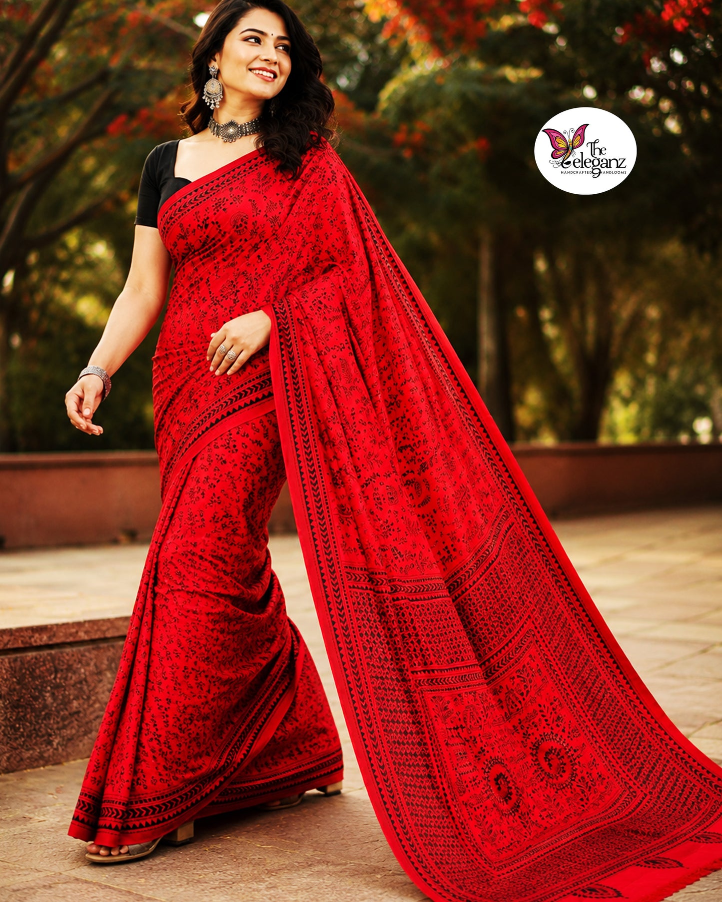 Raktarekha – Blended Bangalore Silk Warli Kantha Saree
