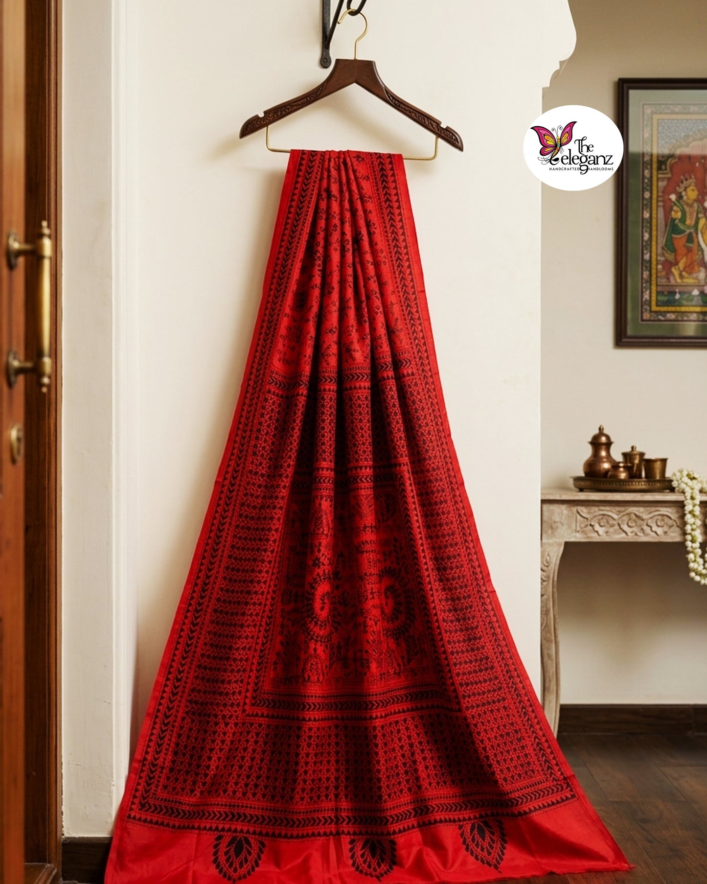 Raktarekha – Blended Bangalore Silk Warli Kantha Saree