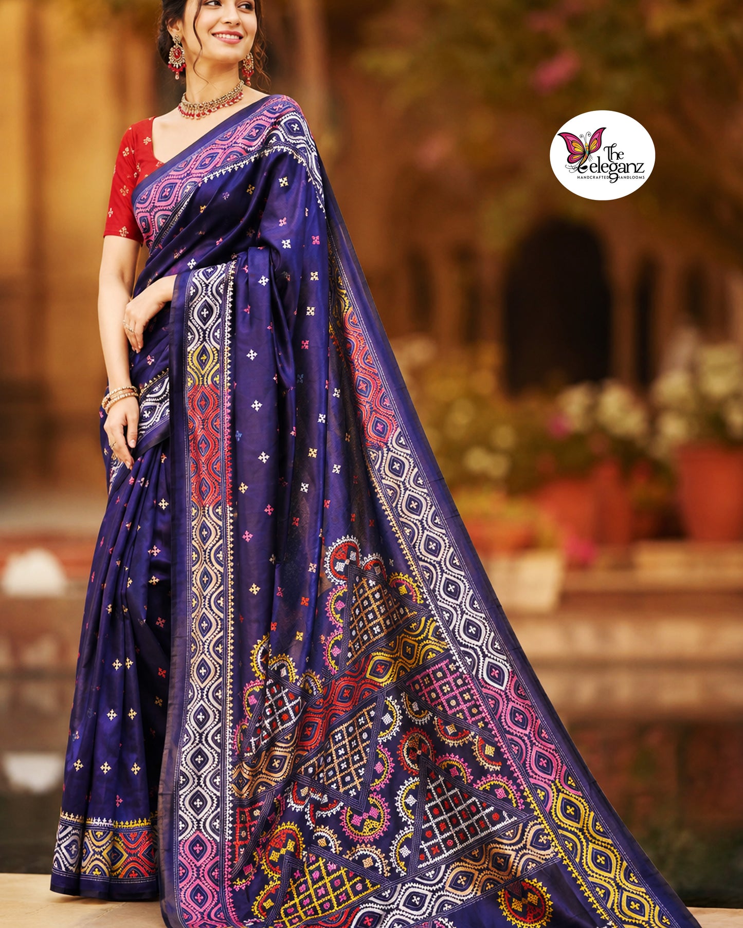 Neelambari – Hand Gujarati Stitch Blended Bangalore Silk Saree