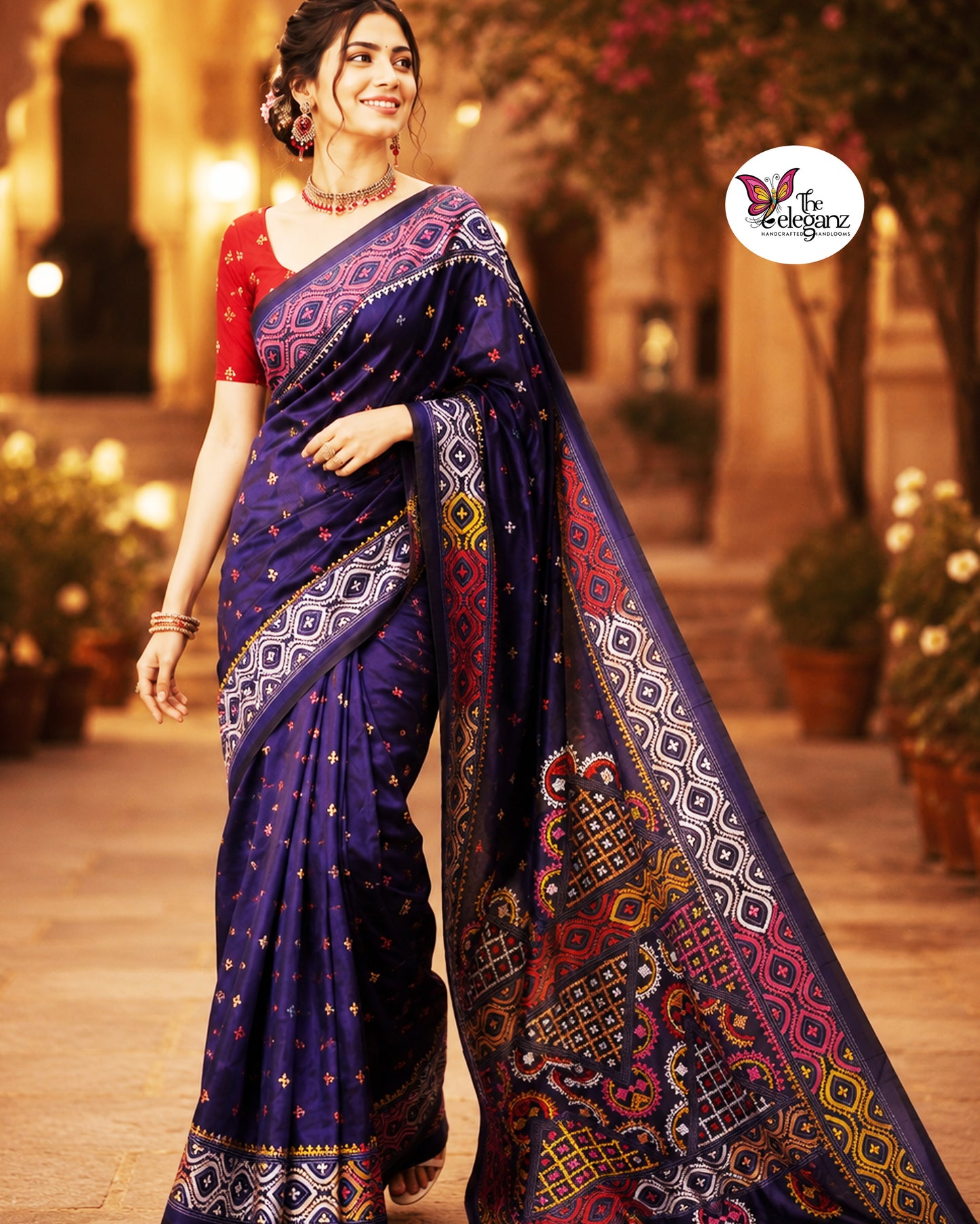 Neelambari – Hand Gujarati Stitch Blended Bangalore Silk Saree