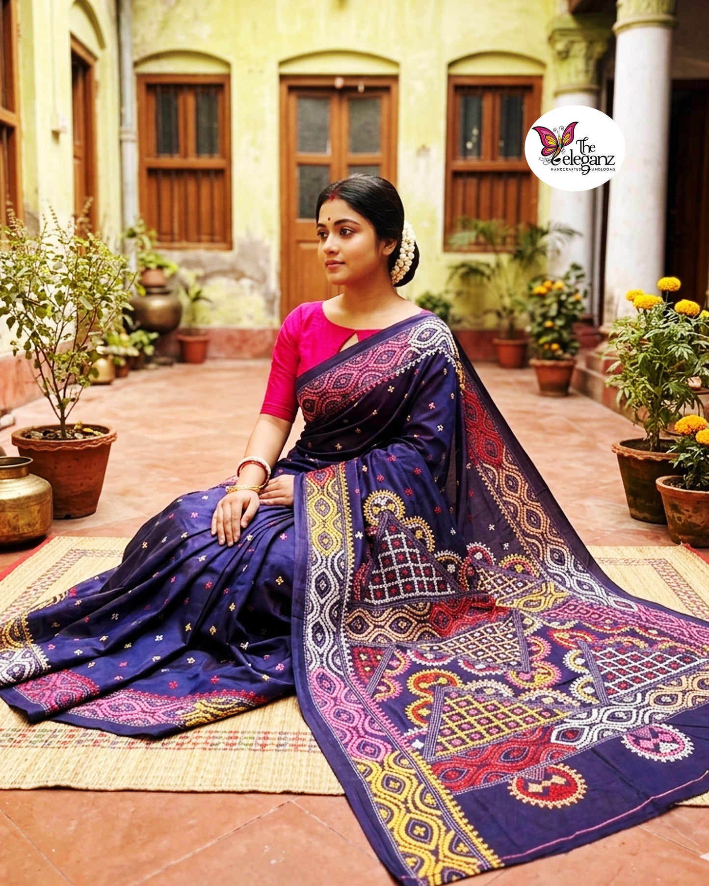Neelambari – Hand Gujarati Stitch Blended Bangalore Silk Saree