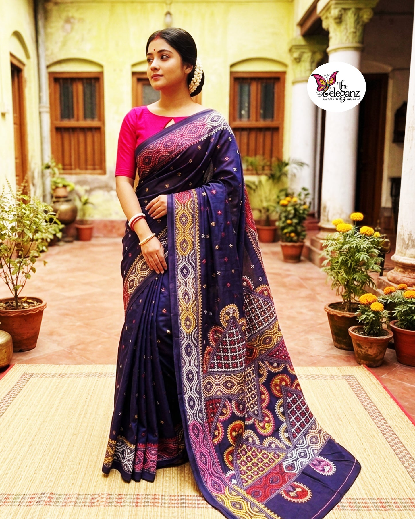 Neelambari – Hand Gujarati Stitch Blended Bangalore Silk Saree