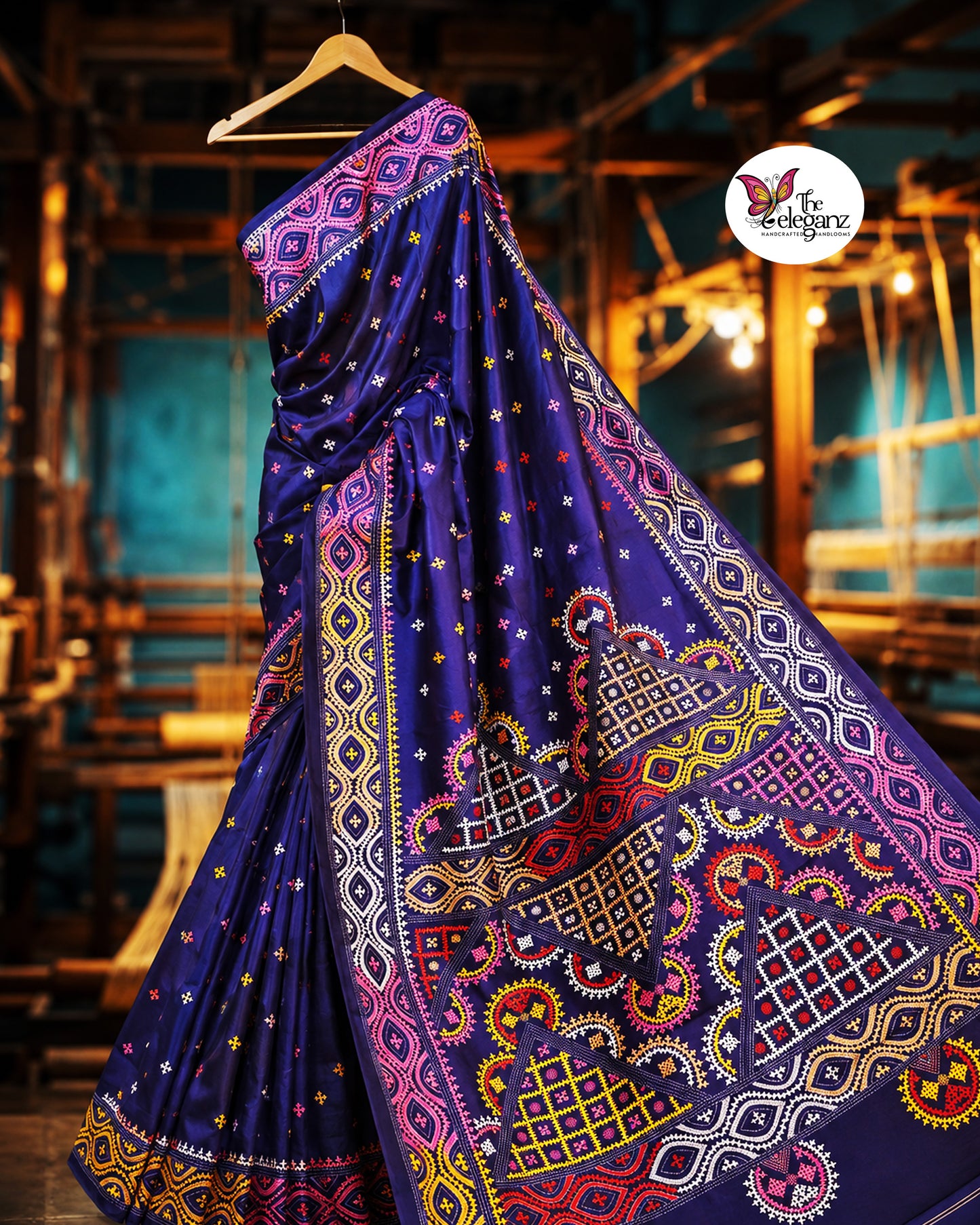 Neelambari – Hand Gujarati Stitch Blended Bangalore Silk Saree