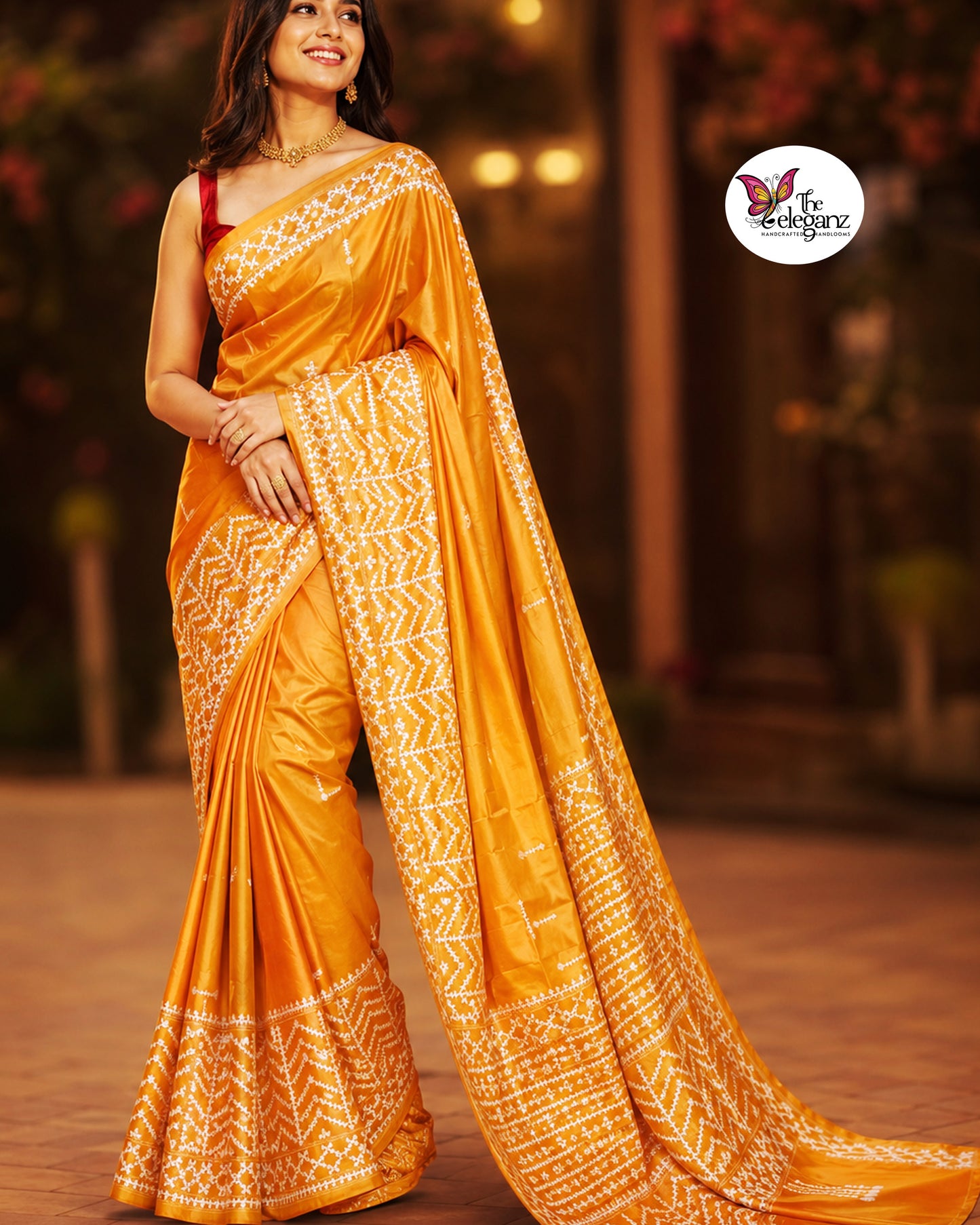 Suryamukhi – Hand Gujarati Stitch Blended Bangalore Silk Saree