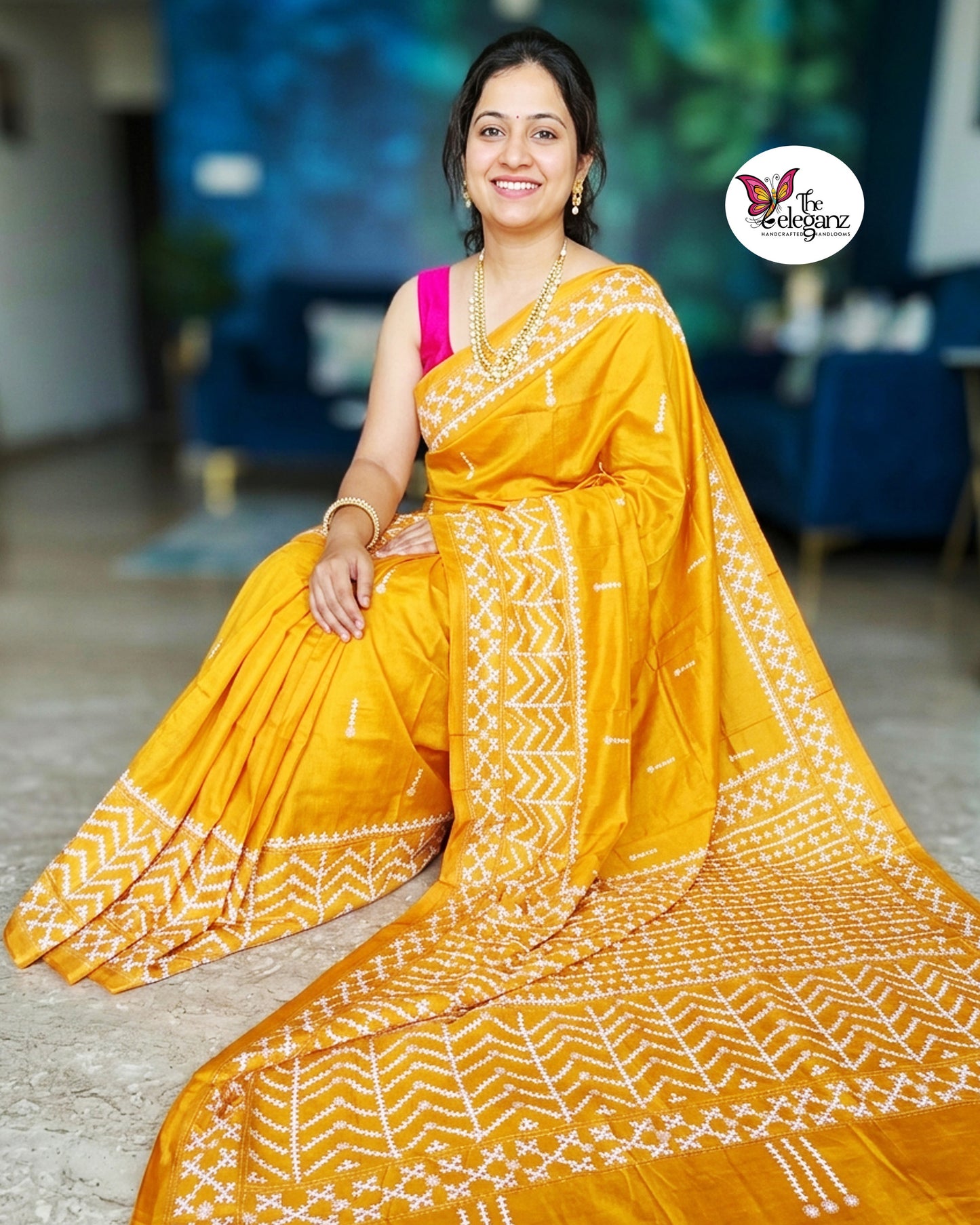 Suryamukhi – Hand Gujarati Stitch Blended Bangalore Silk Saree