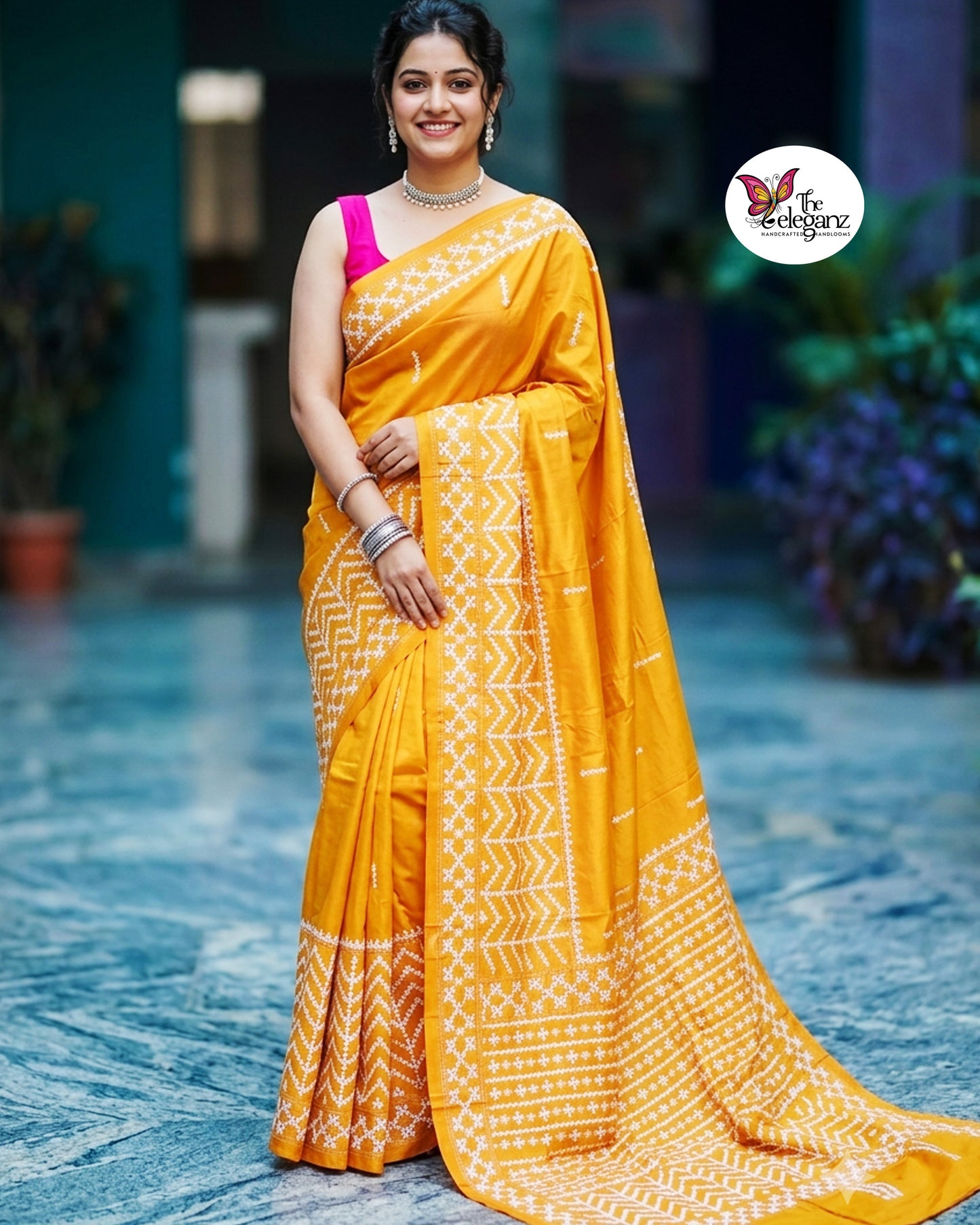 Suryamukhi – Hand Gujarati Stitch Blended Bangalore Silk Saree