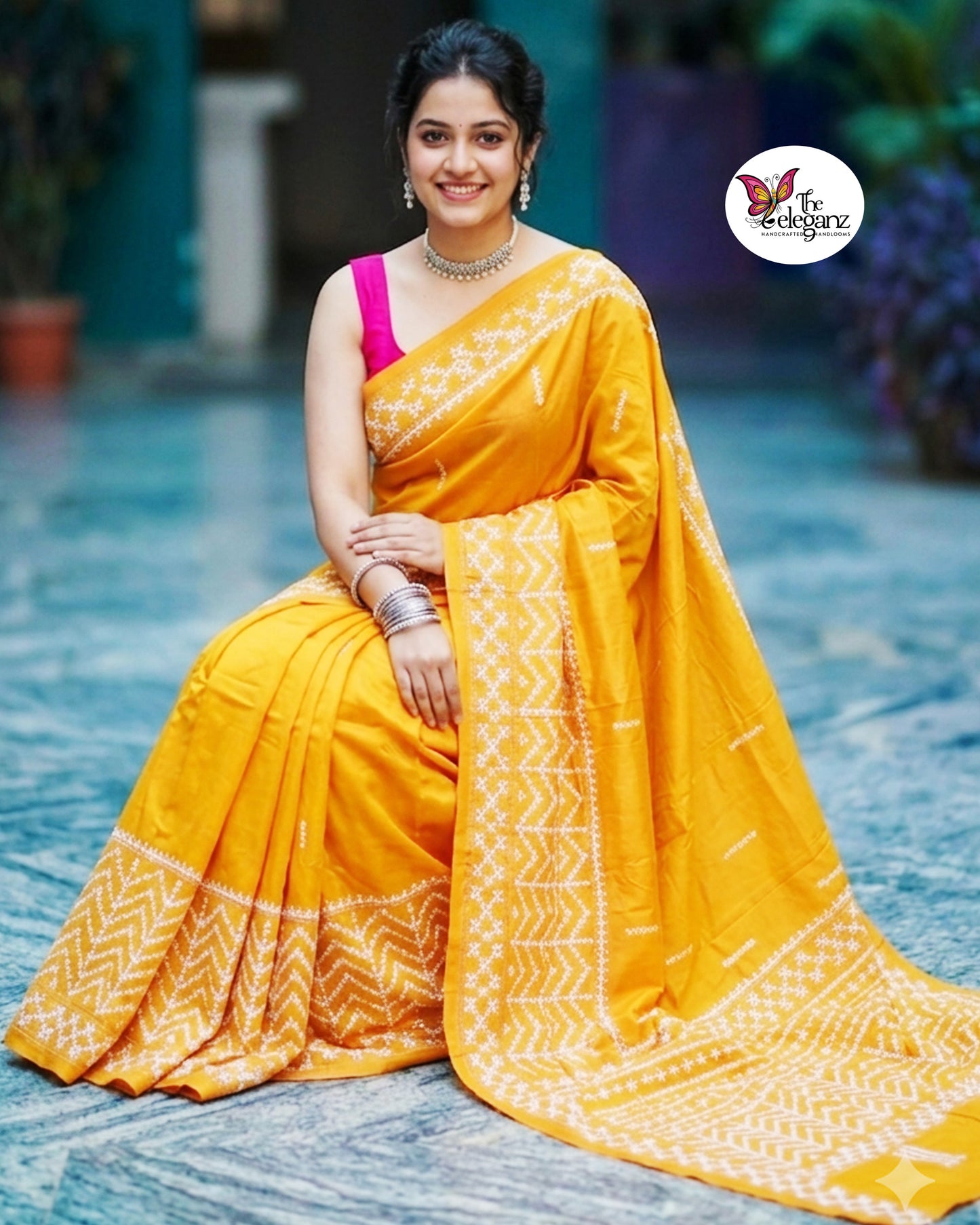 Suryamukhi – Hand Gujarati Stitch Blended Bangalore Silk Saree