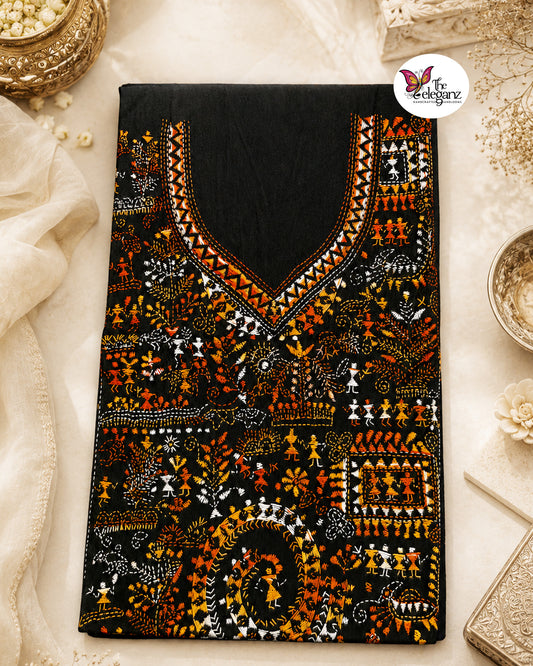 Bonolota - Authentic Warli-Inspired Kantha Work Cotton Kamiz Piece