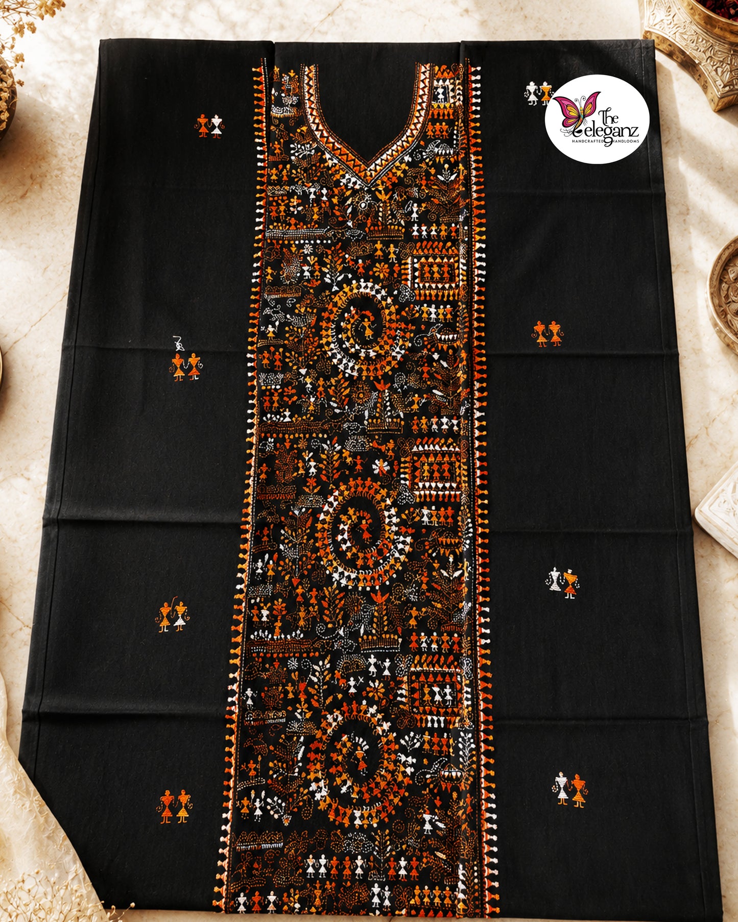 Bonolota - Authentic Warli-Inspired Kantha Work Cotton Kamiz Piece