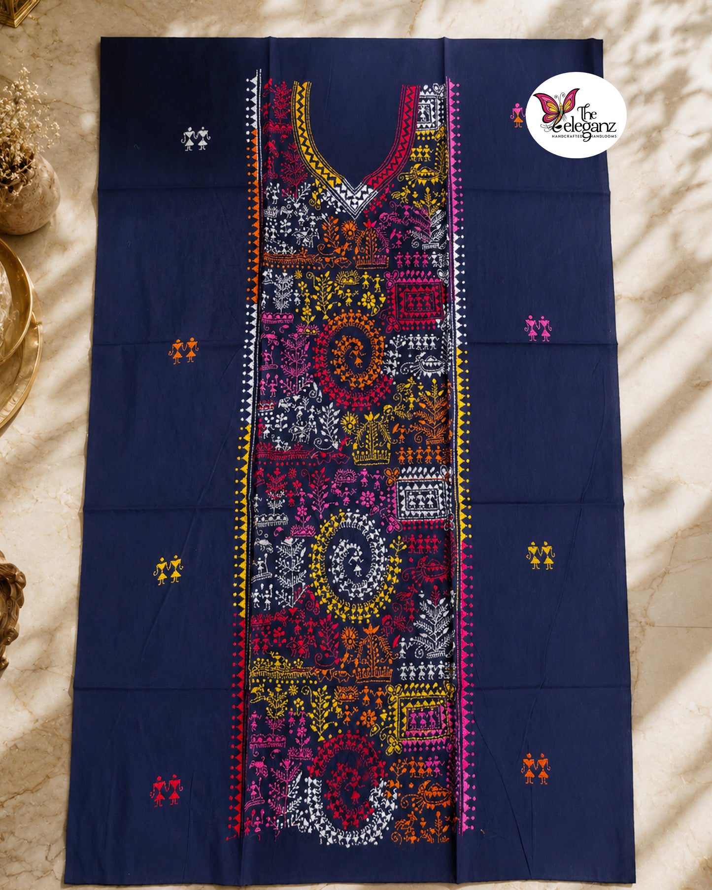 Chandrabali - Authentic Warli-Inspired Kantha Work Cotton Kamiz Piece