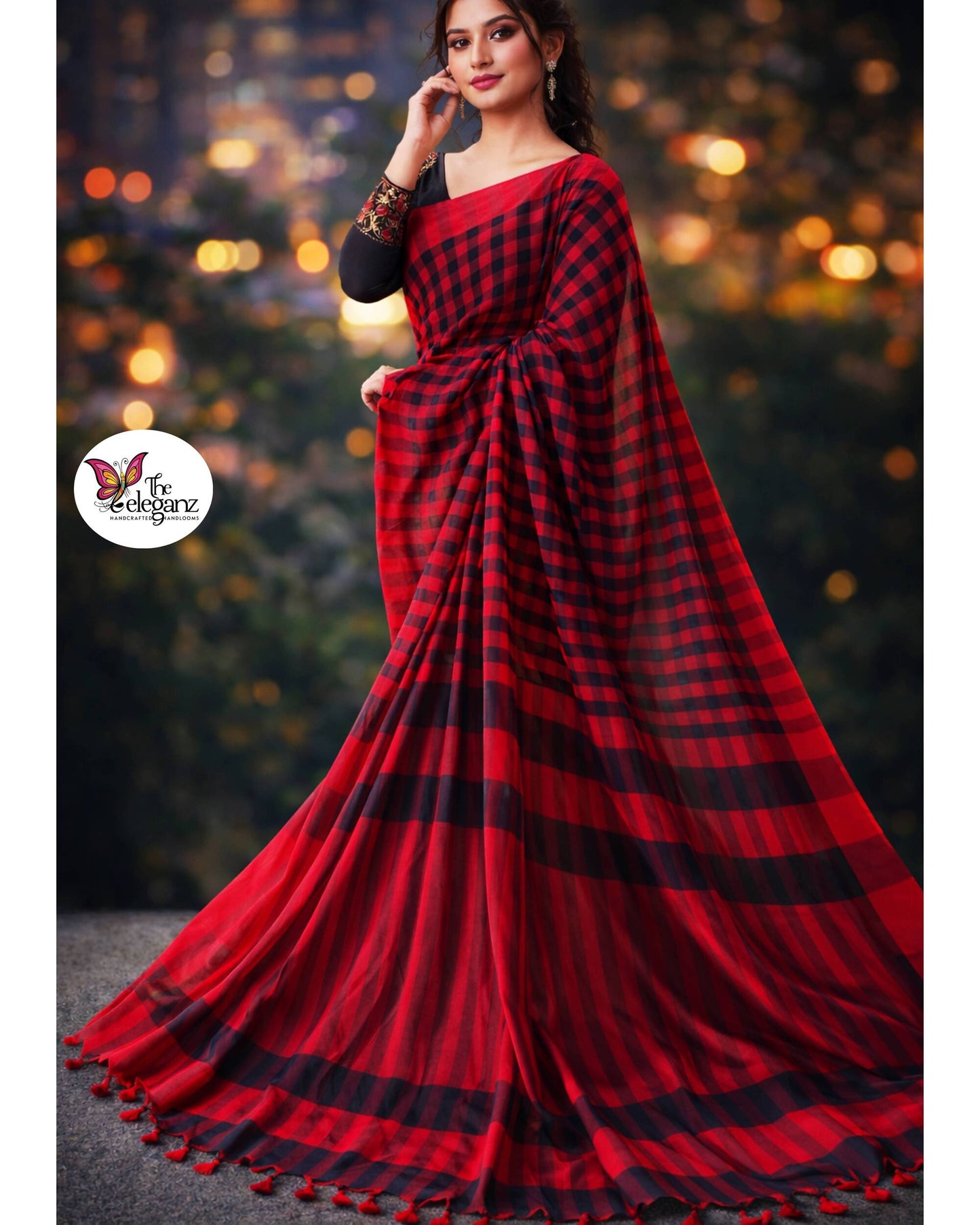 Raktima Pure Cotton Checks Saree