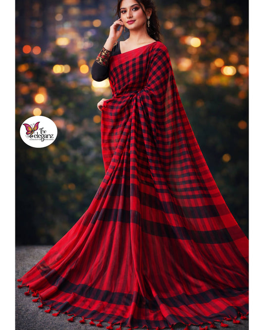 Raktima Pure Cotton Checks Saree
