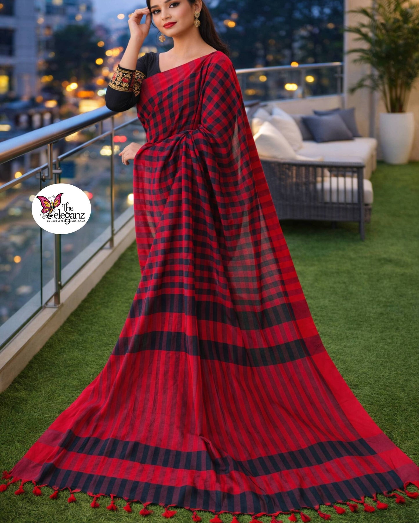 Raktima Pure Cotton Checks Saree