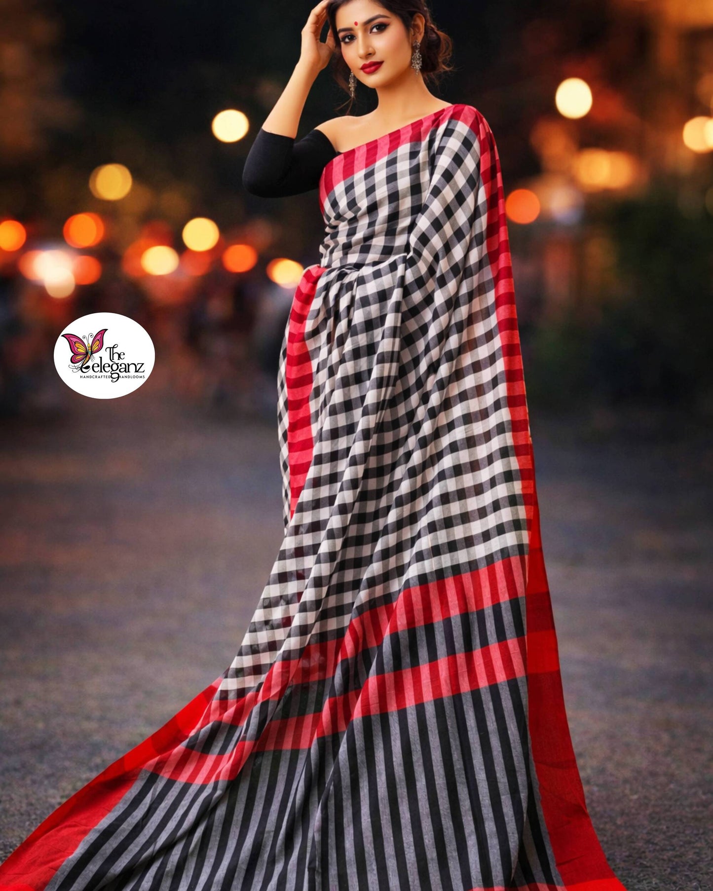 Charulata Pure Cotton Checks Saree