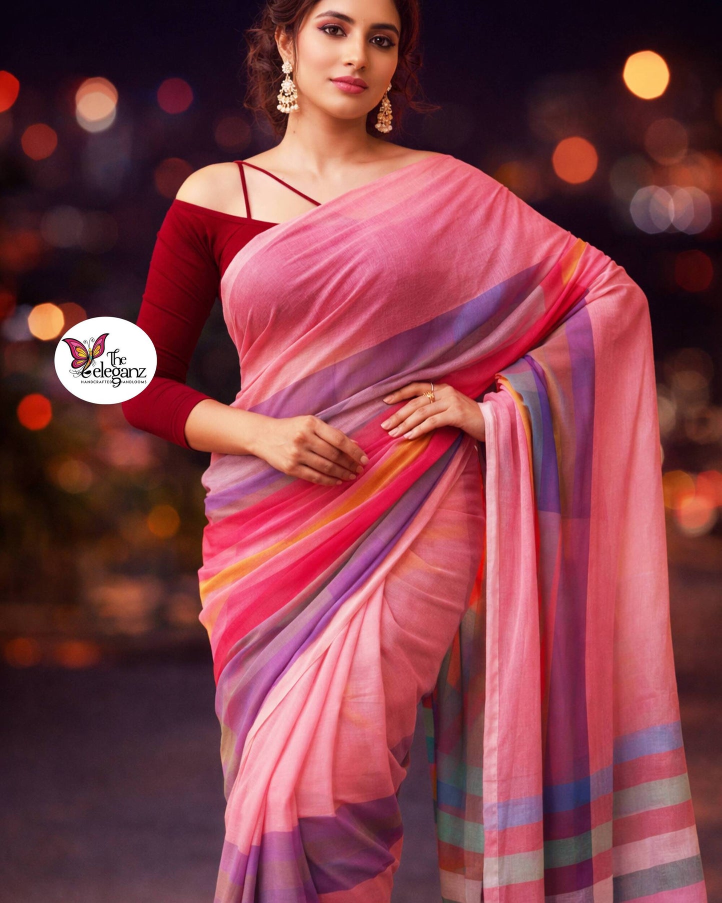 Golapi Rongobati Mul Cotton Rainbow Saree
