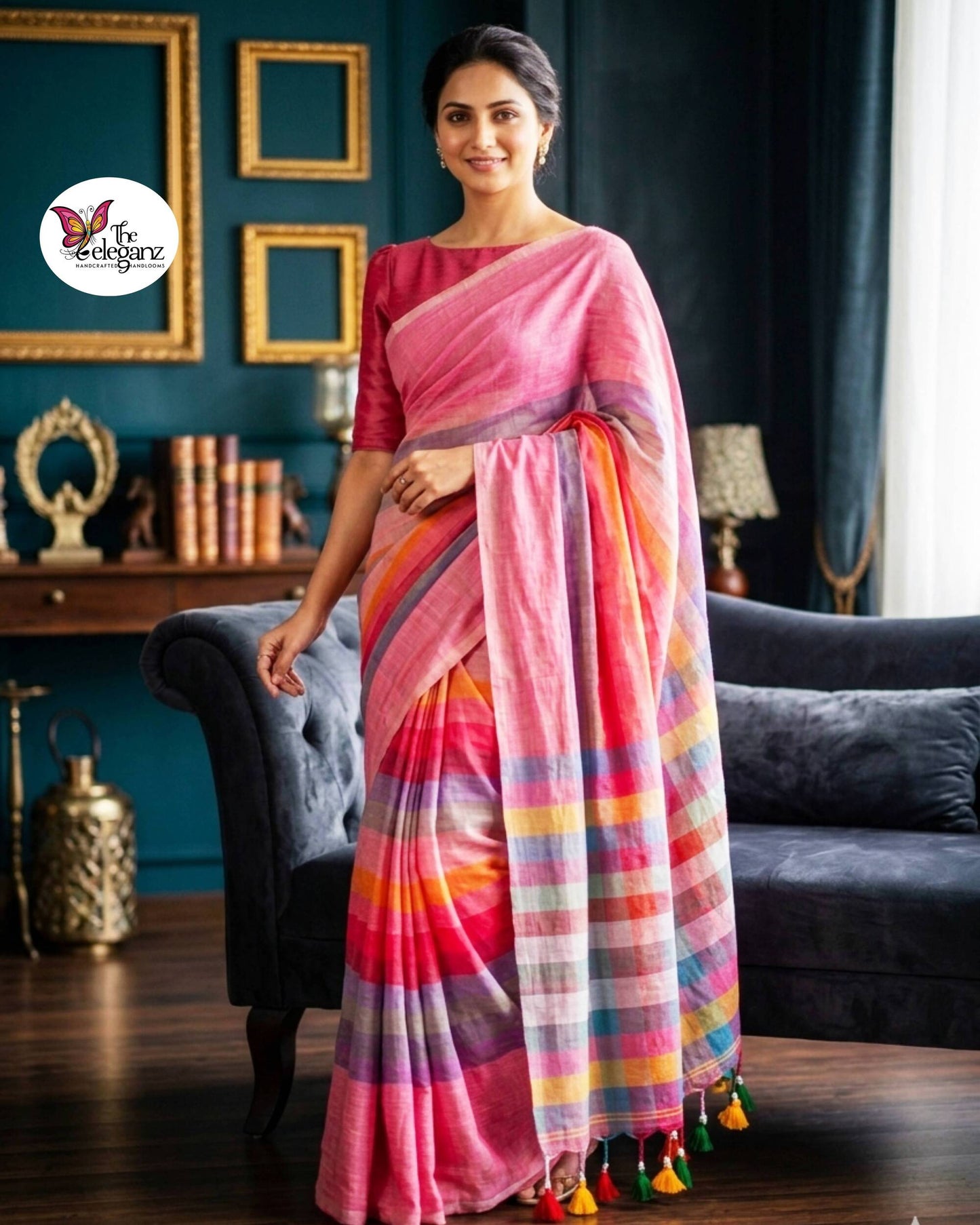 Golapi Rongobati Mul Cotton Rainbow Saree