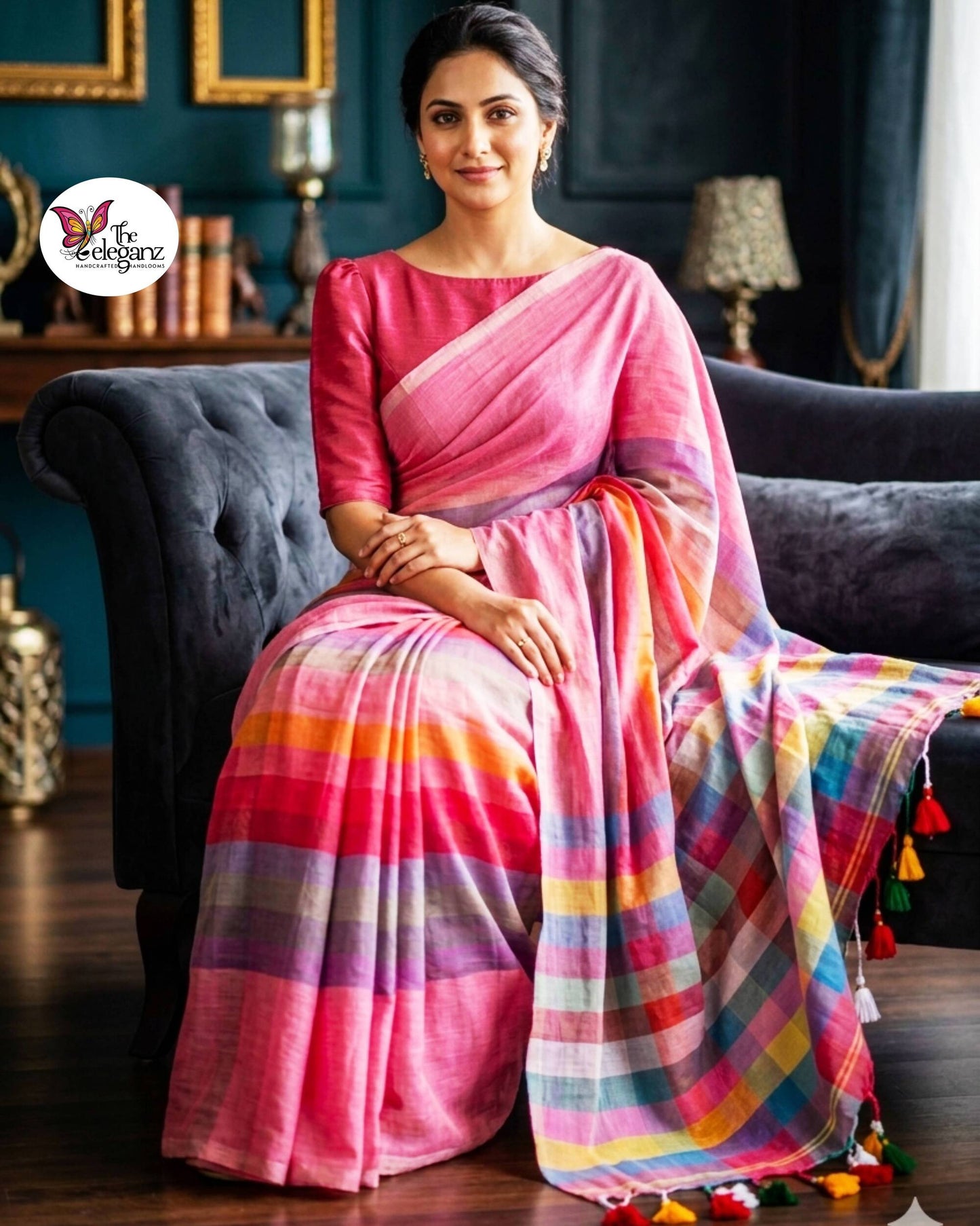 Golapi Rongobati Mul Cotton Rainbow Saree