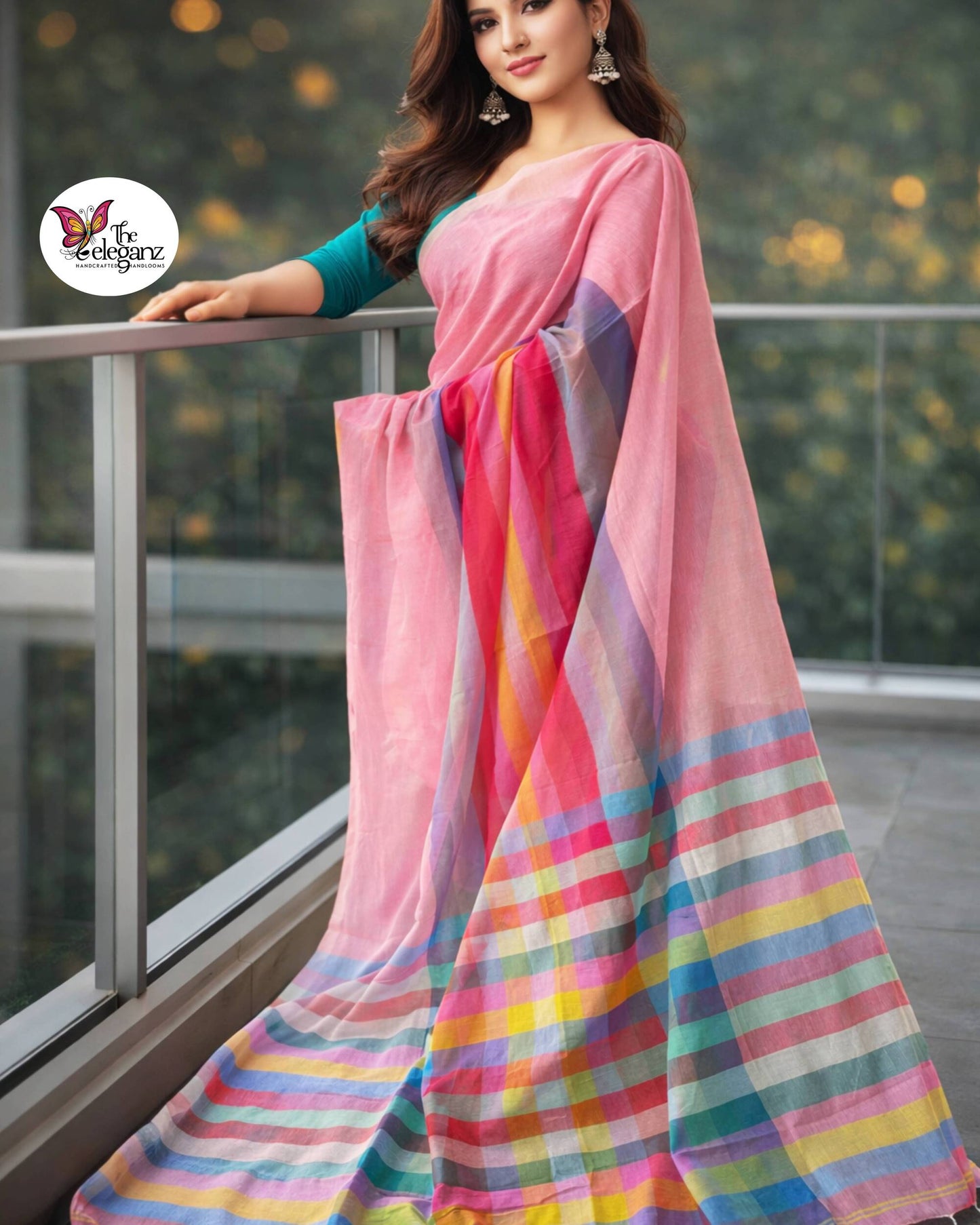 Golapi Rongobati Mul Cotton Rainbow Saree