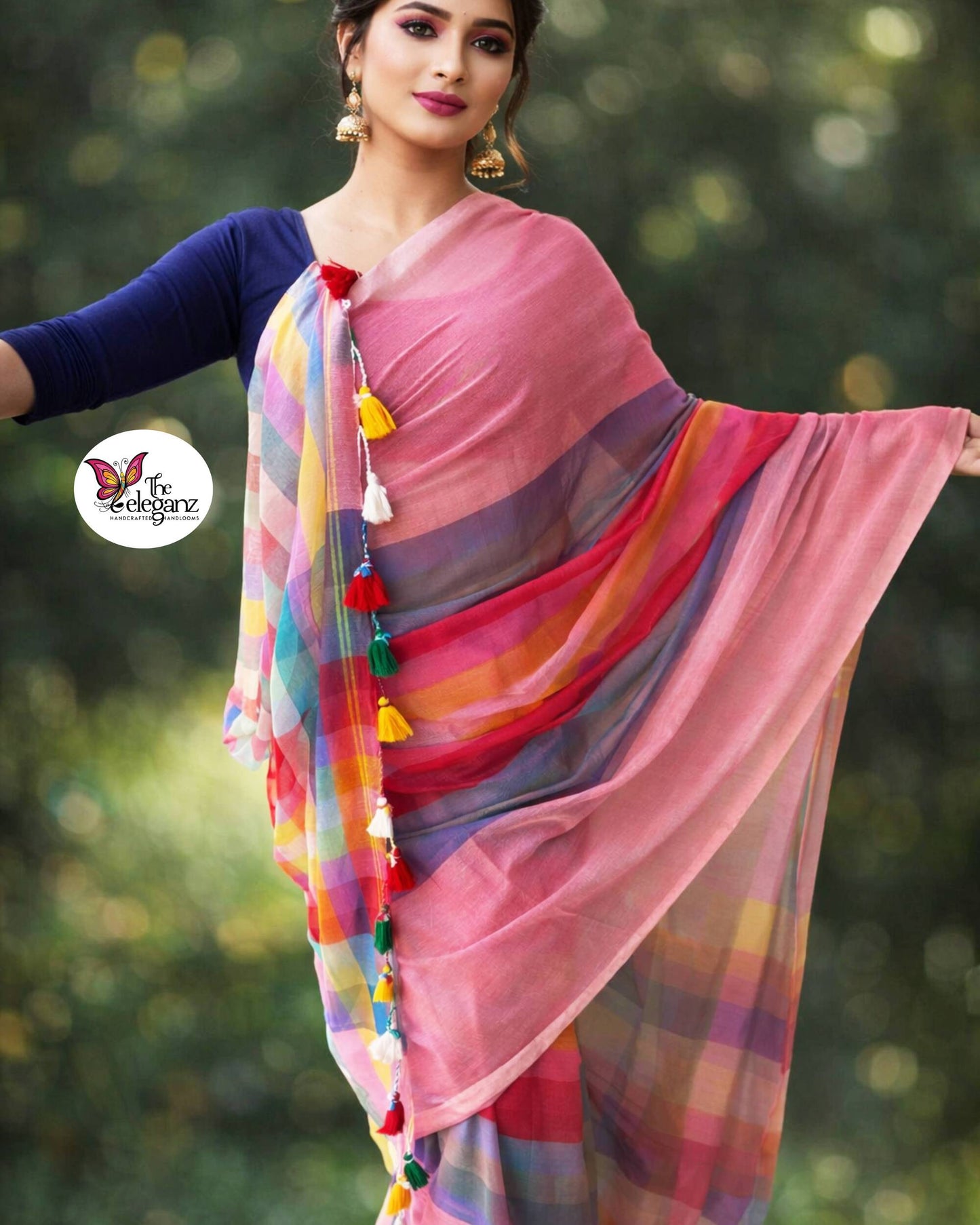 Golapi Rongobati Mul Cotton Rainbow Saree