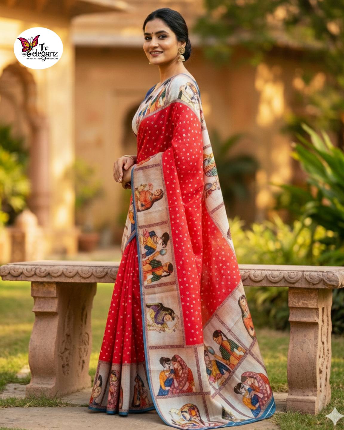 Rangmahal Chinnon Silk Bandhni Printed Saree